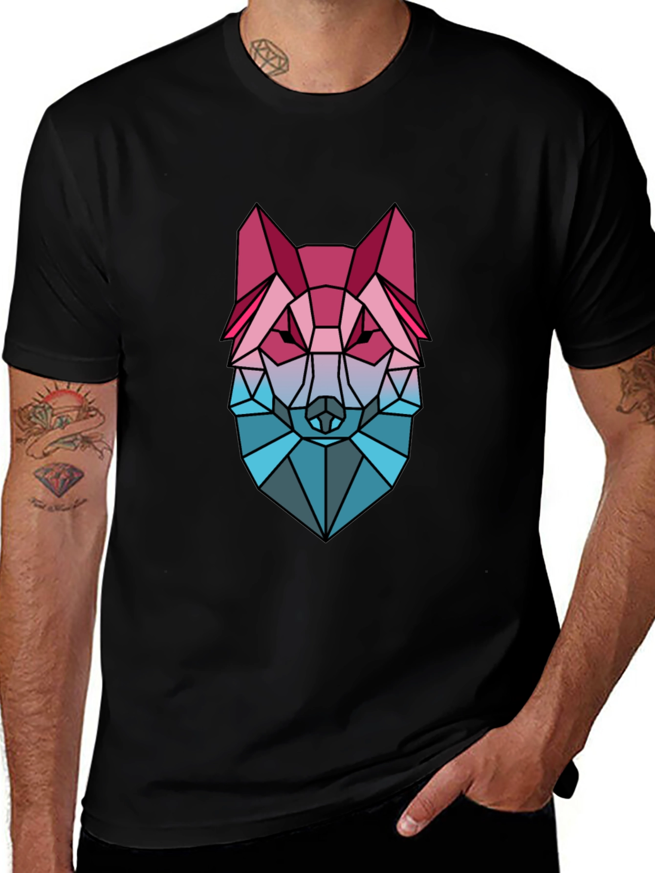 Variant 28 of Geometric Wolf Graphic Tee - Men's Black T-Shirt