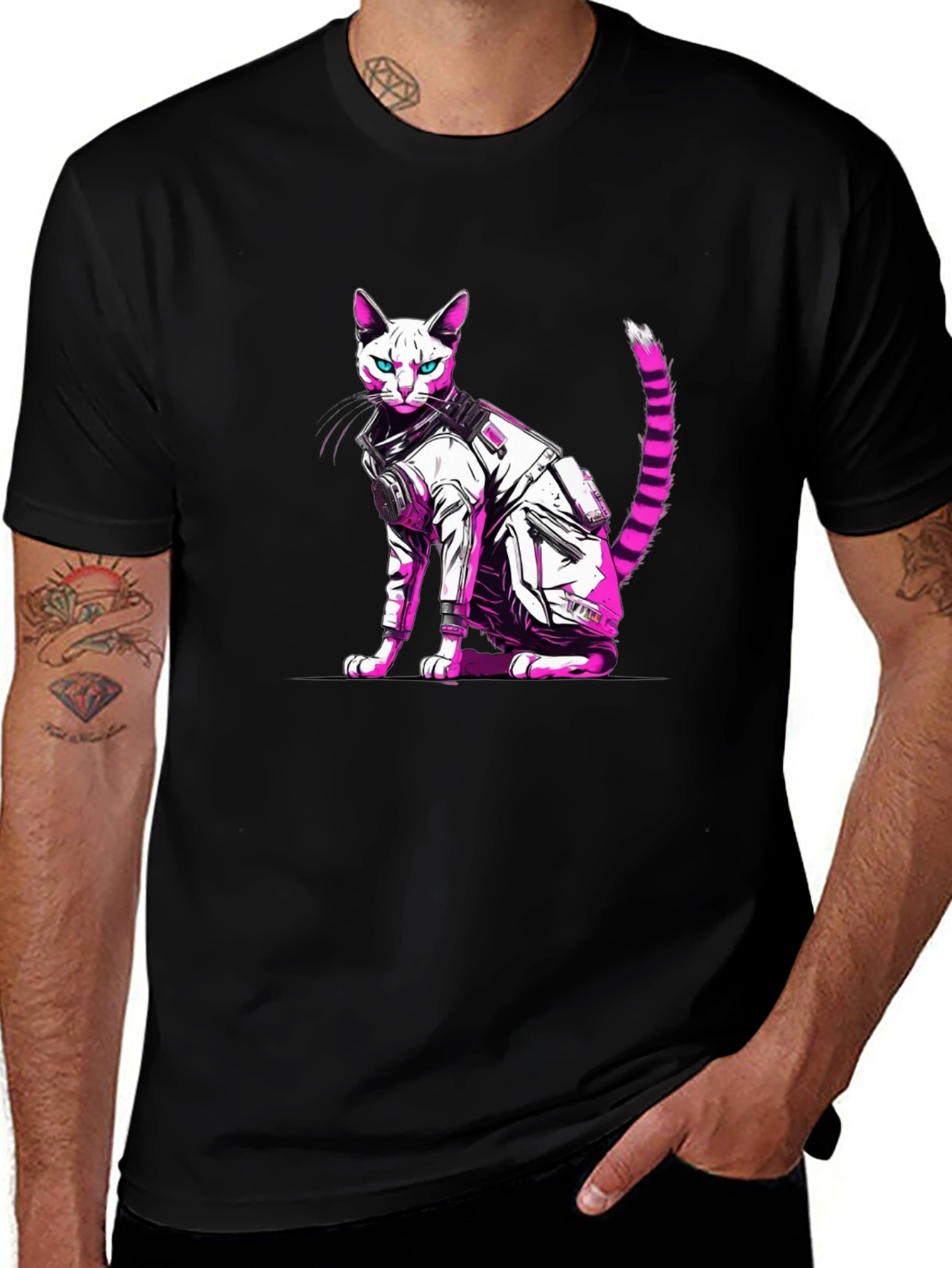 Variant 5 of Cyberpunk Cat T-Shirt - Cool Graphic Tee