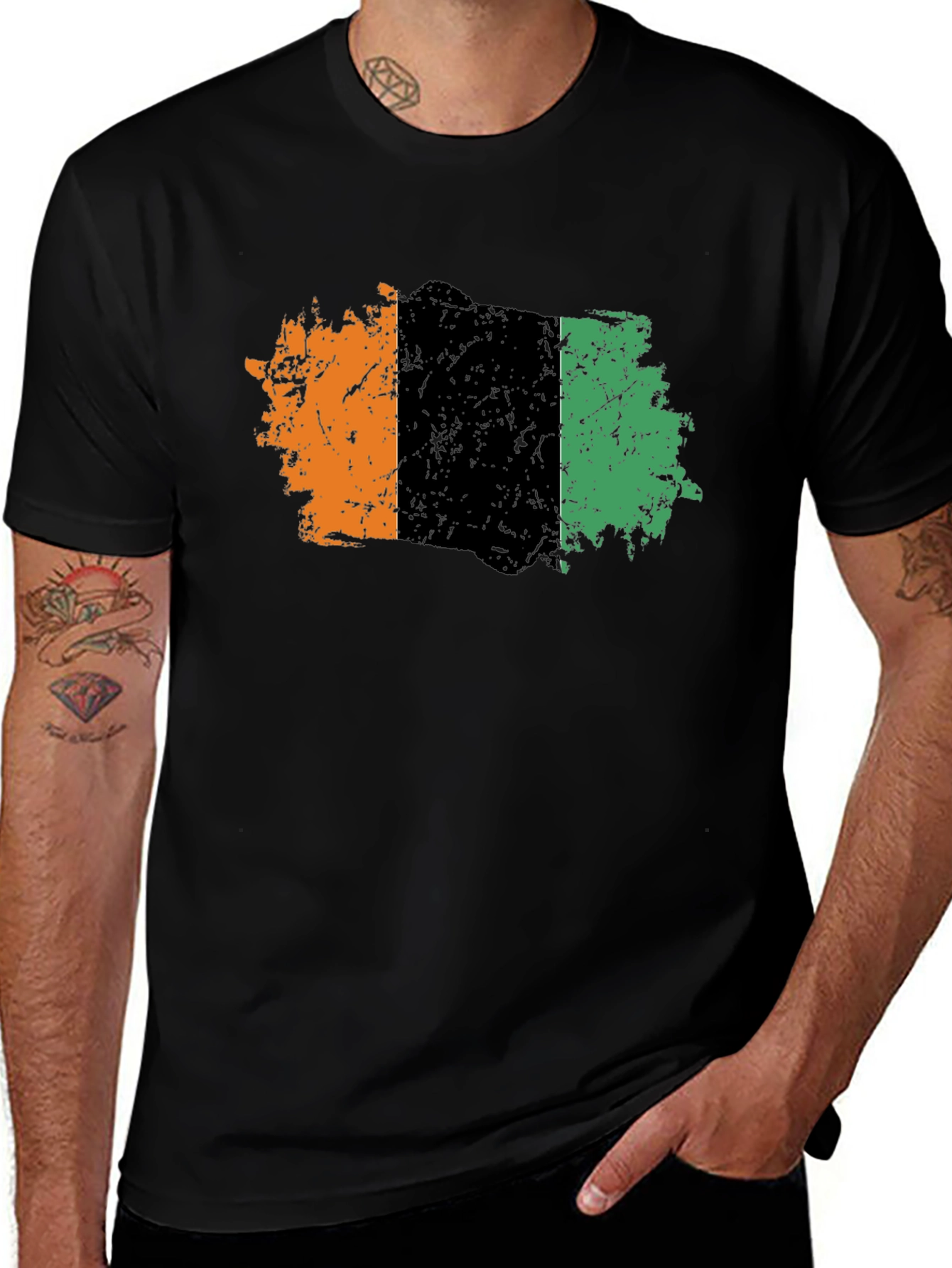 Variant 21 of Distressed Ireland Flag Men's Black T-Shirt