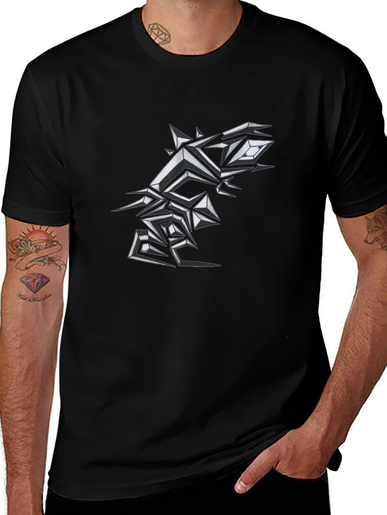 Variant 29 of Edgy Geometric Graphic Print Men's Black T-Shirt