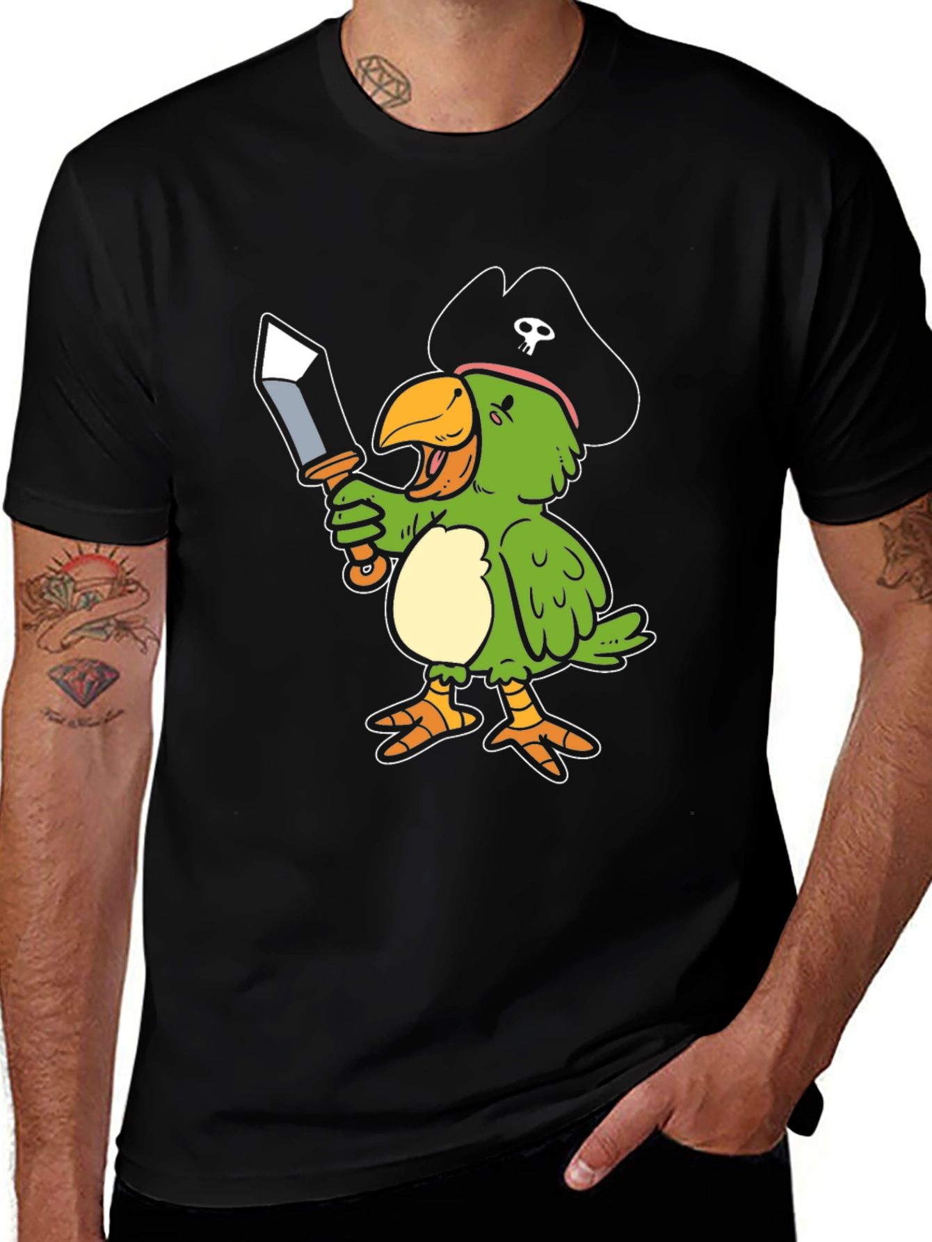 Variant 26 of Pirate Parrot Graphic Tee - Black Cotton