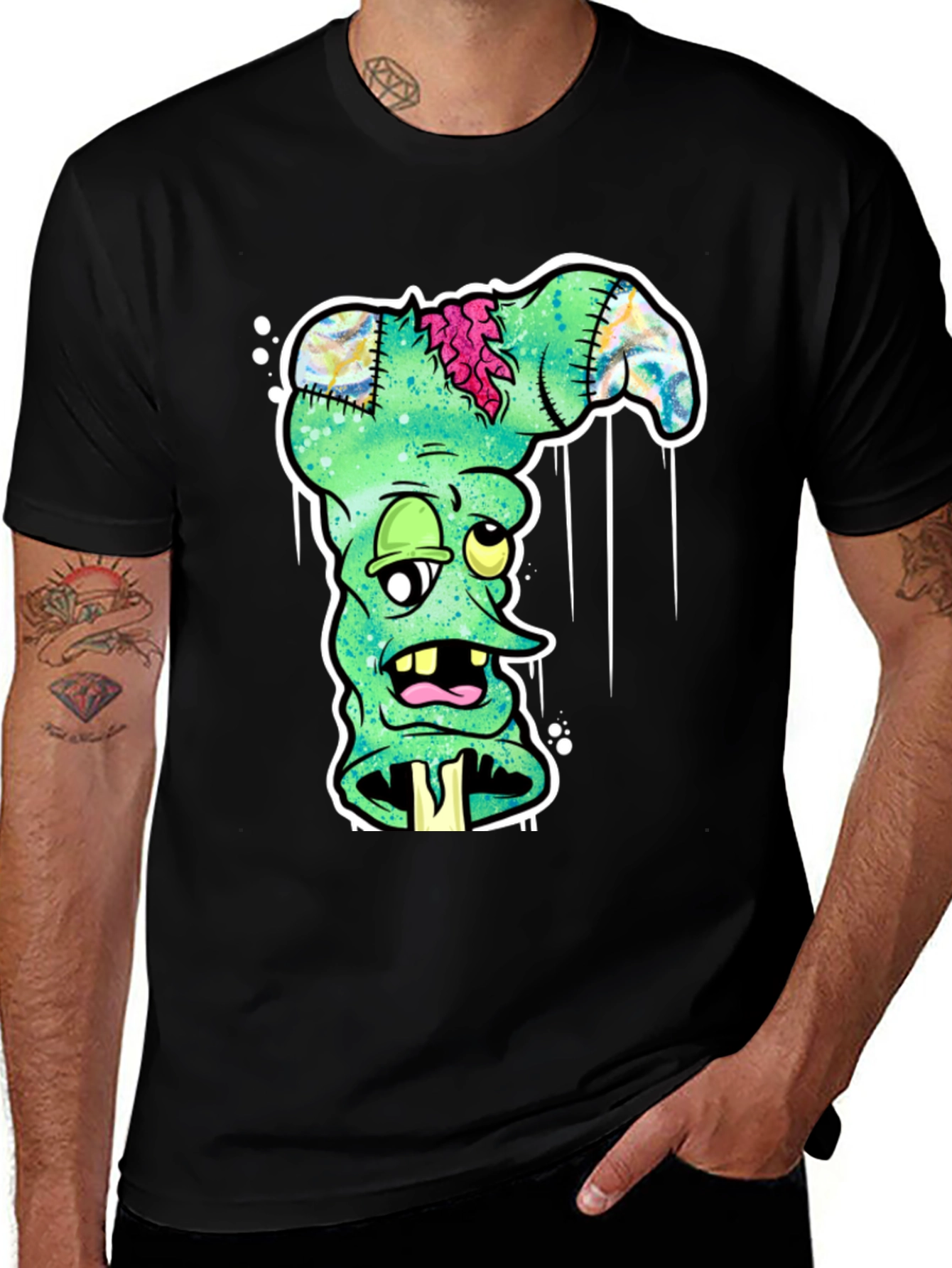Variant 5 of Zombie Sock Monster Graphic Tee - Men's Black T-Shirt