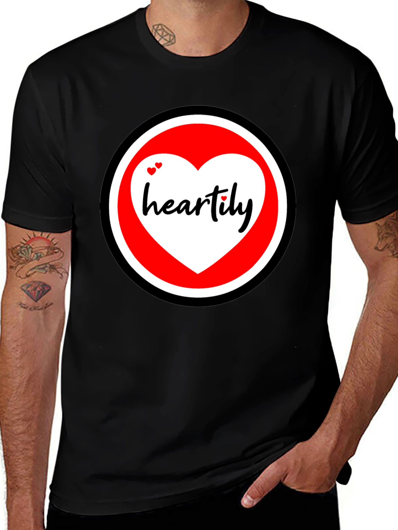 Variant 30 of Heartily Graphic T-Shirt - Black Cotton Blend