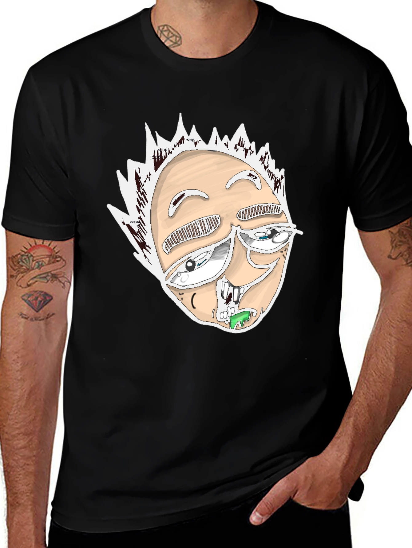 Variant 26 of Cartoon Face Graphic Print Black T-Shirt