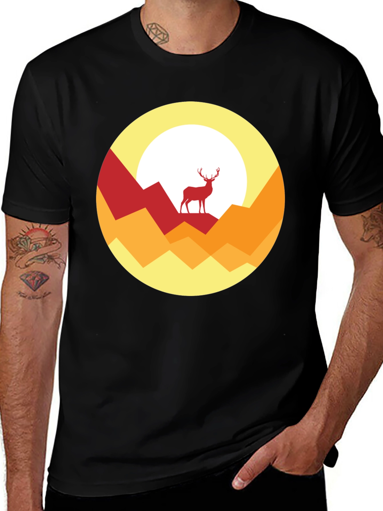 Variant 10 of Nature Deer Graphic Tee - Stylish Men's Black T-Shirt