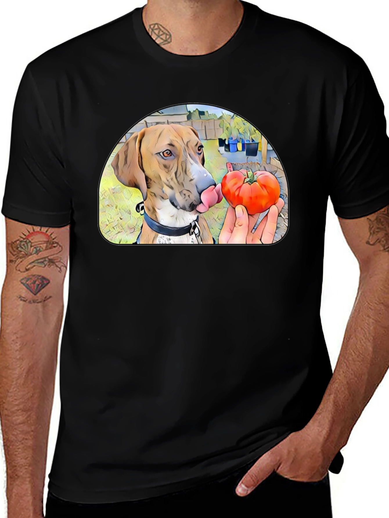 Variant 13 of Dog Licking Tomato Graphic T-Shirt