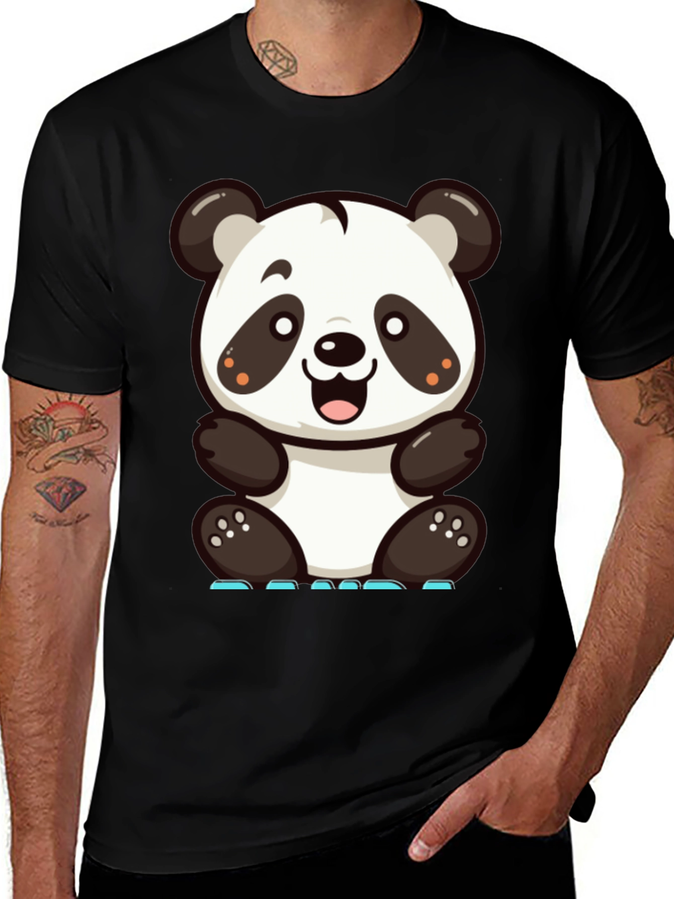 Variant 23 of Cute Panda Cartoon Graphic Tee - Black