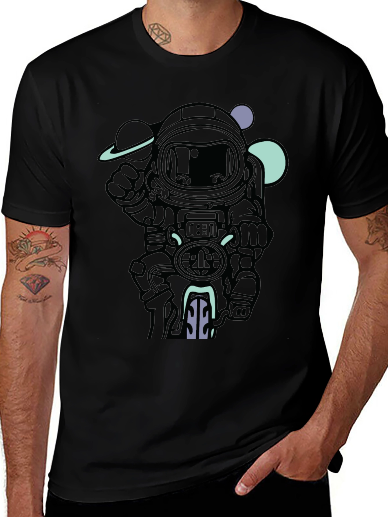 Variant 24 of Astronaut Biker Graphic Tee - Black Cotton T-Shirt