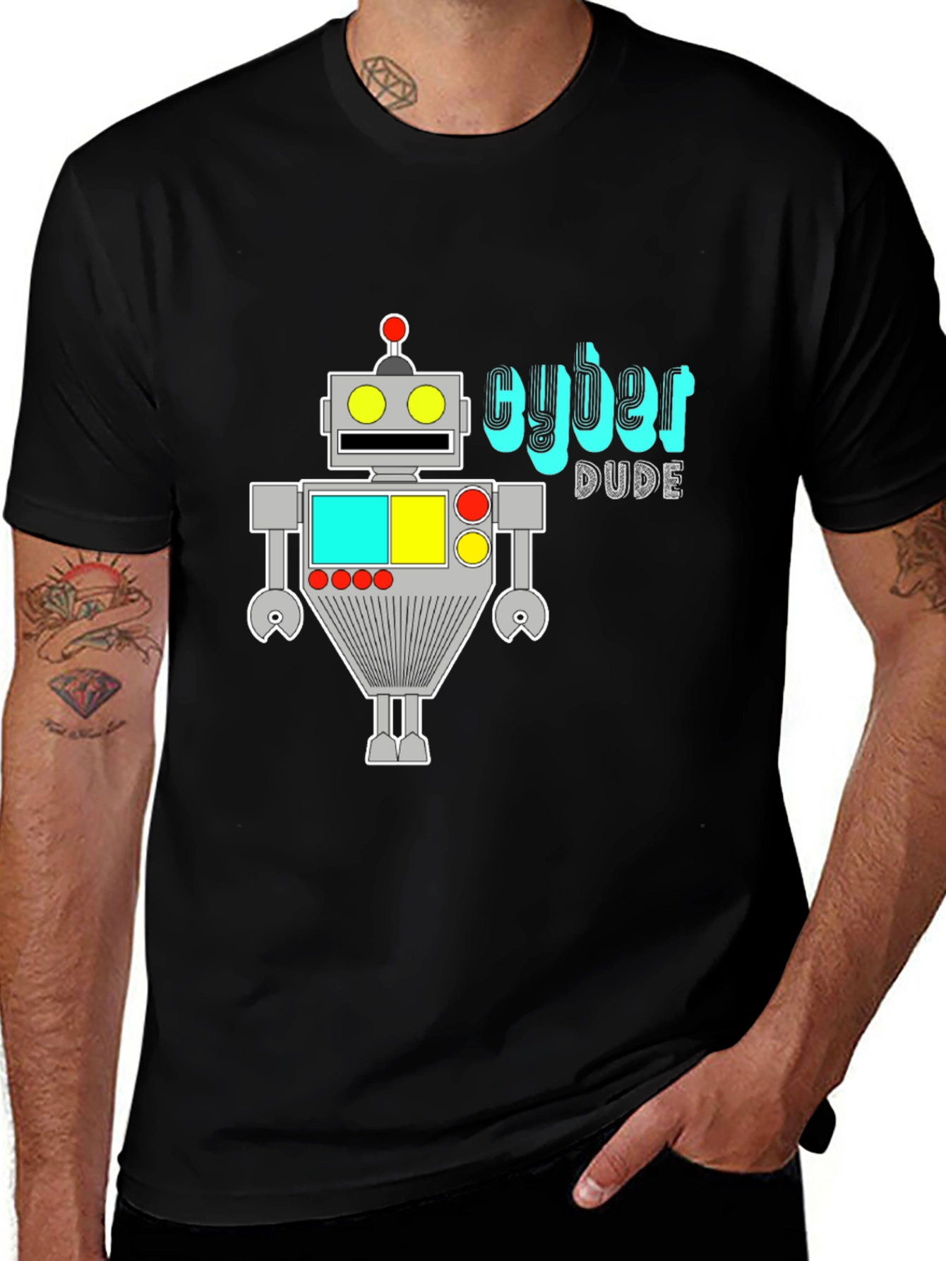 Variant 28 of Cyber Dude Robot Graphic Black T-Shirt