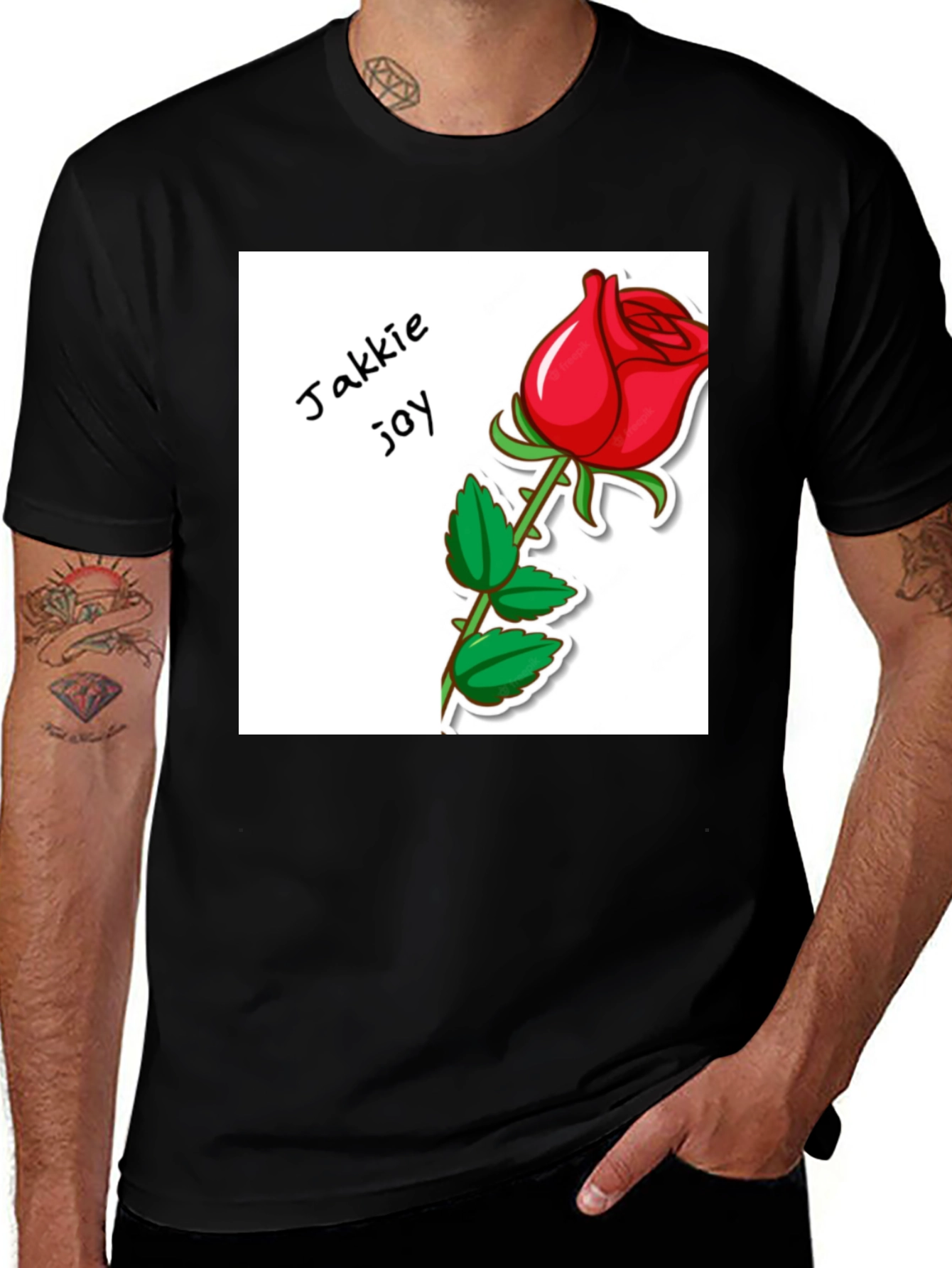 Variant 5 of Jakkie Joy Rose Graphic Black T-Shirt