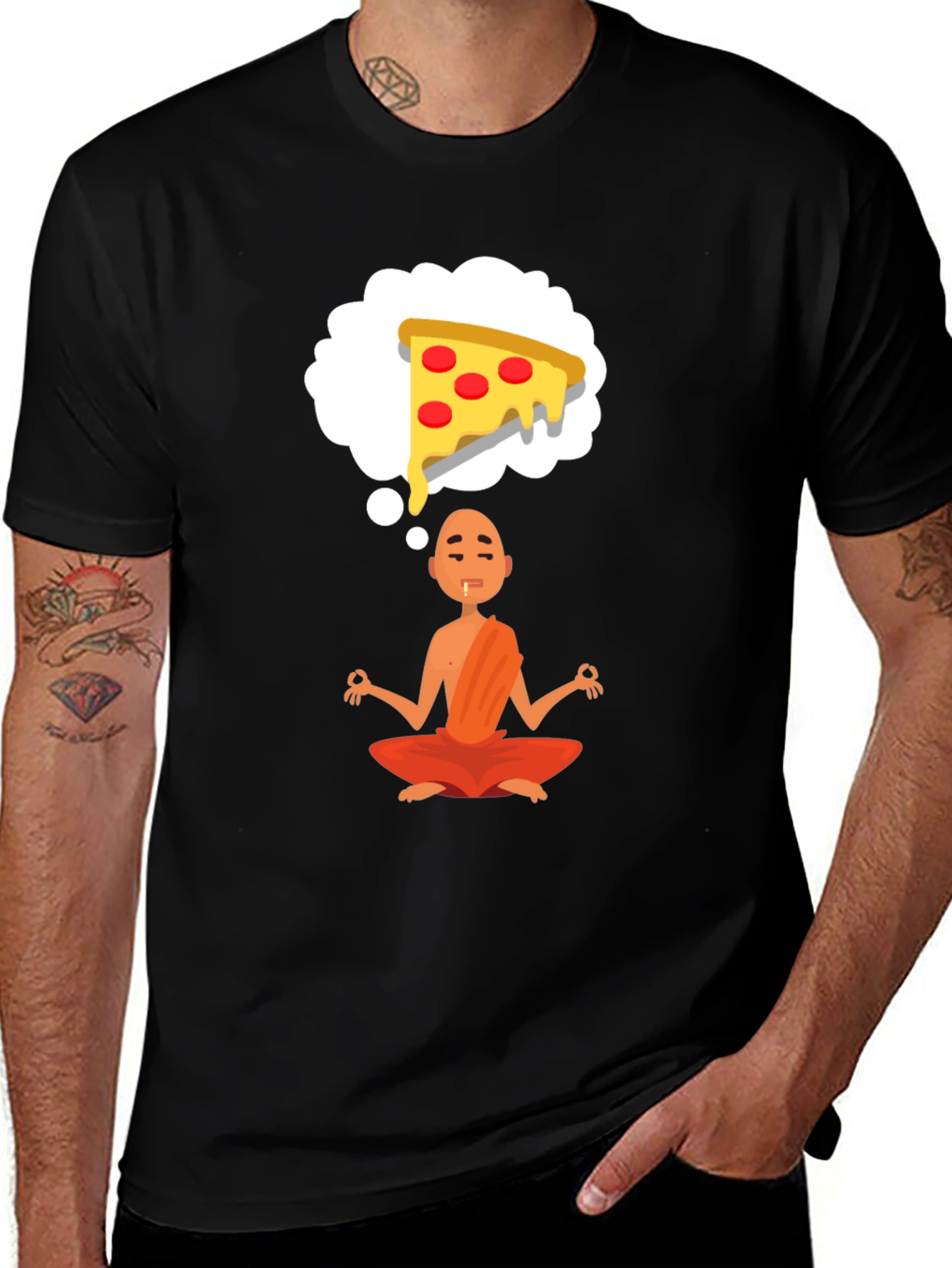 Zen Monk Pizza Dream T-Shirt - Funny Graphic Tee