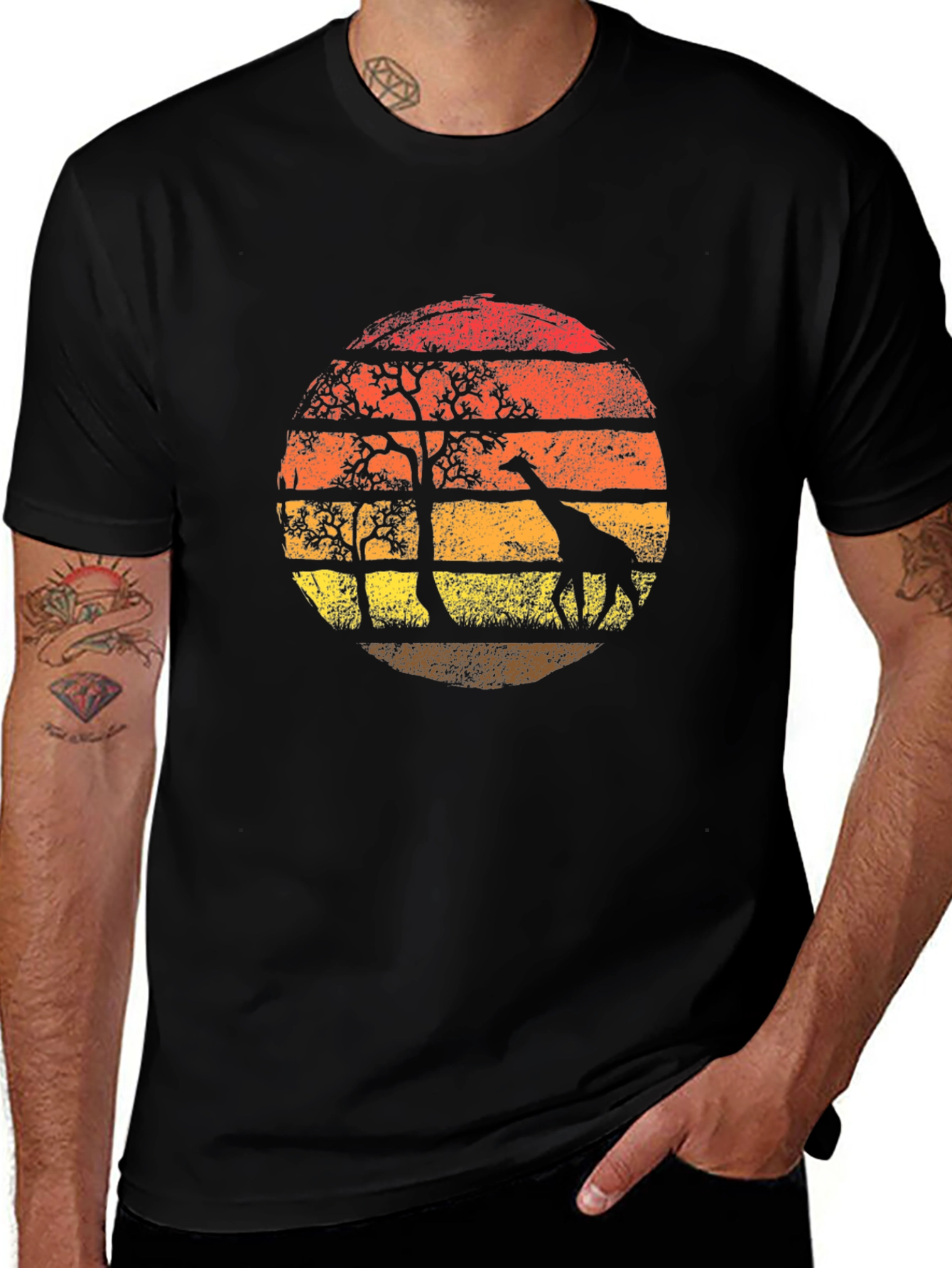 Variant 26 of Giraffe Sunset Graphic Tee - Black T-Shirt