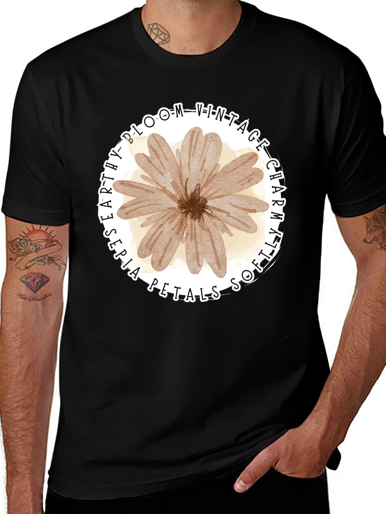 Vintage Sepia Floral T-Shirt