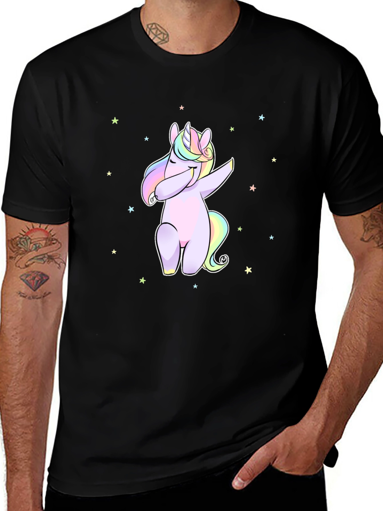 Black Dabbing Unicorn Graphic Tee - Men's Black T-Shirt main image