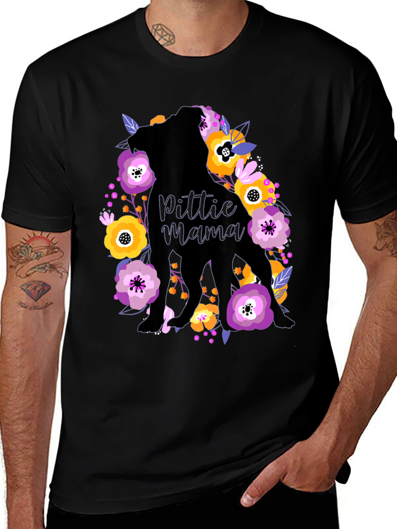 Variant 7 of Pittie Mama Floral T-Shirt - Dog Lover Gift