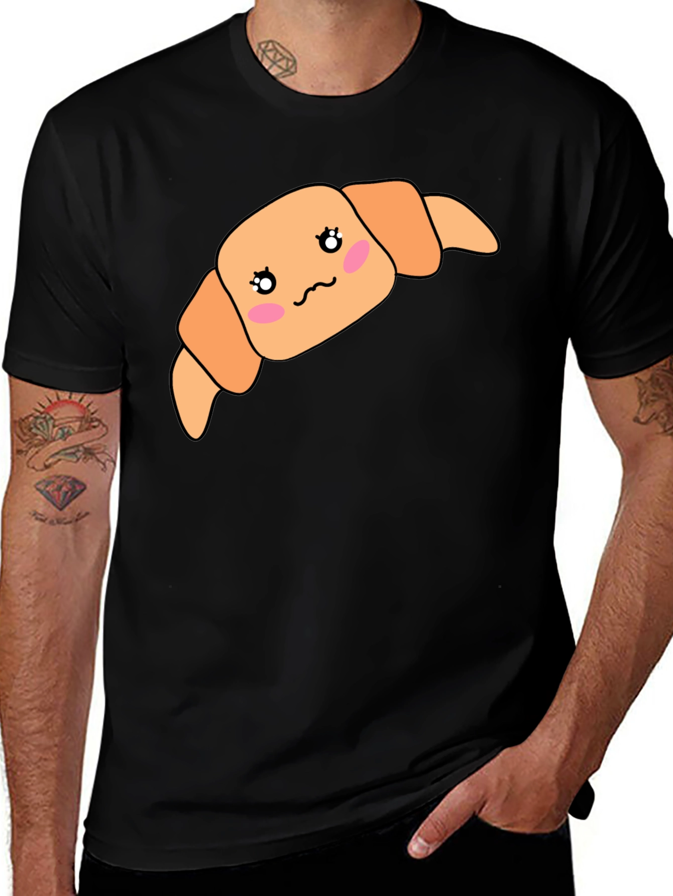 Variant 10 of Kawaii Croissant Black T-Shirt