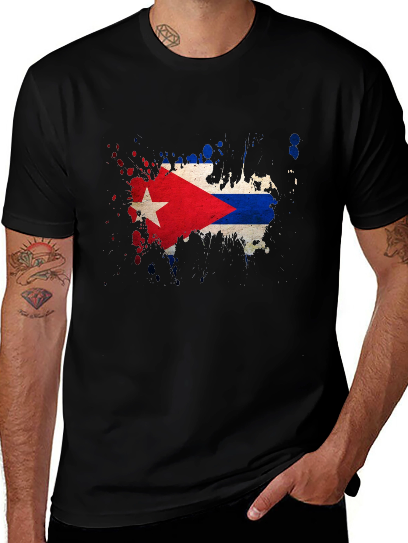 Variant 28 of Cuba Flag Splatter T-Shirt - Men's Black Tee