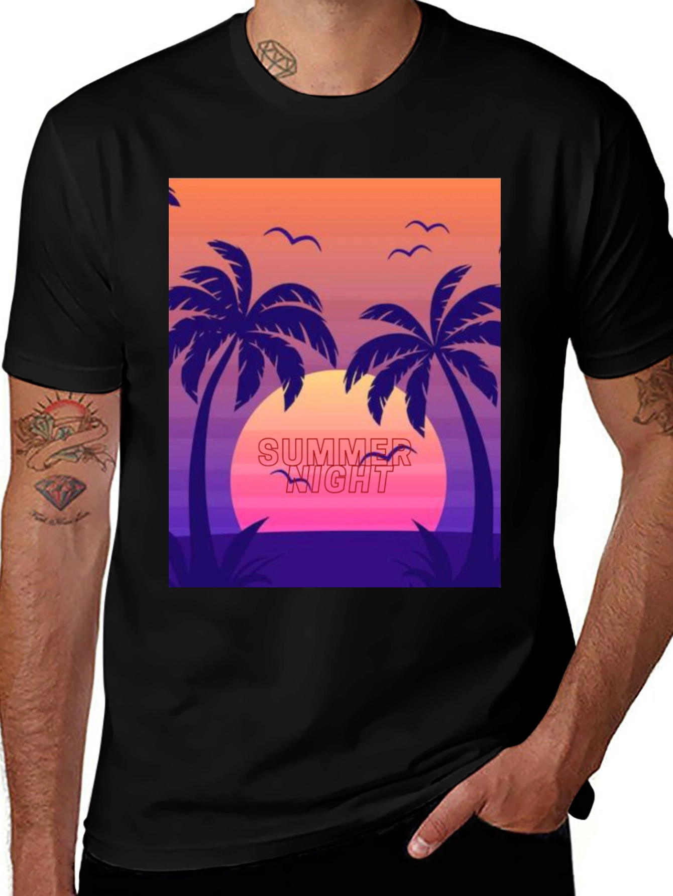 Variant 9 of Summer Night Palm Tree Graphic T-Shirt