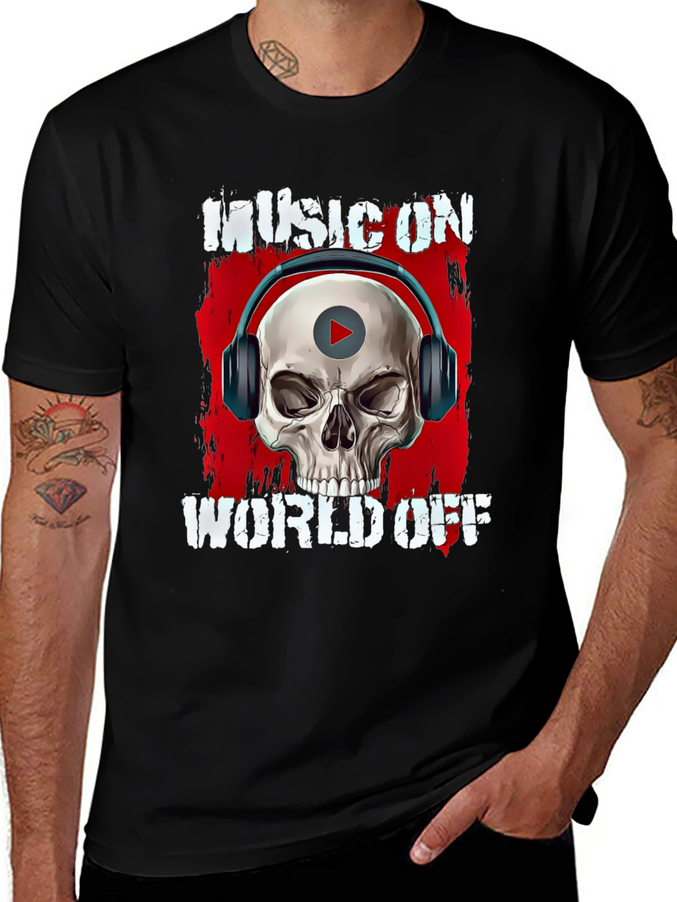 Variant 28 of Music On World Off Skull Graphic T-Shirt