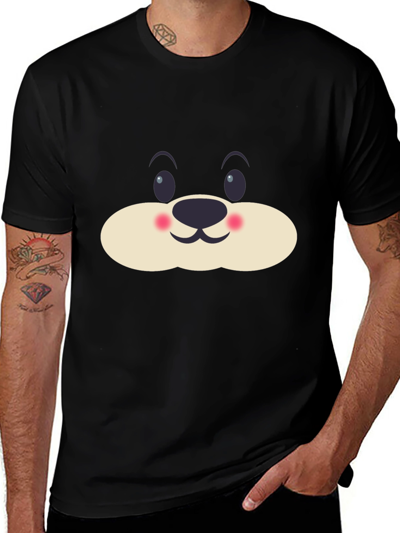 Variant 23 of Cute Cartoon Bear Face Black T-Shirt