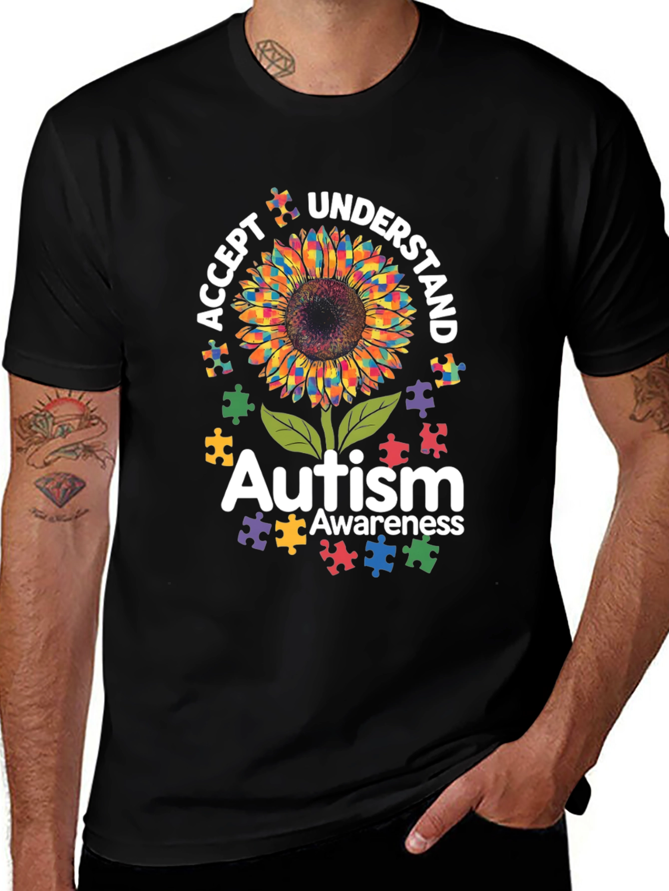 Variant 13 of Autism Awareness Sunflower Puzzle T-Shirt