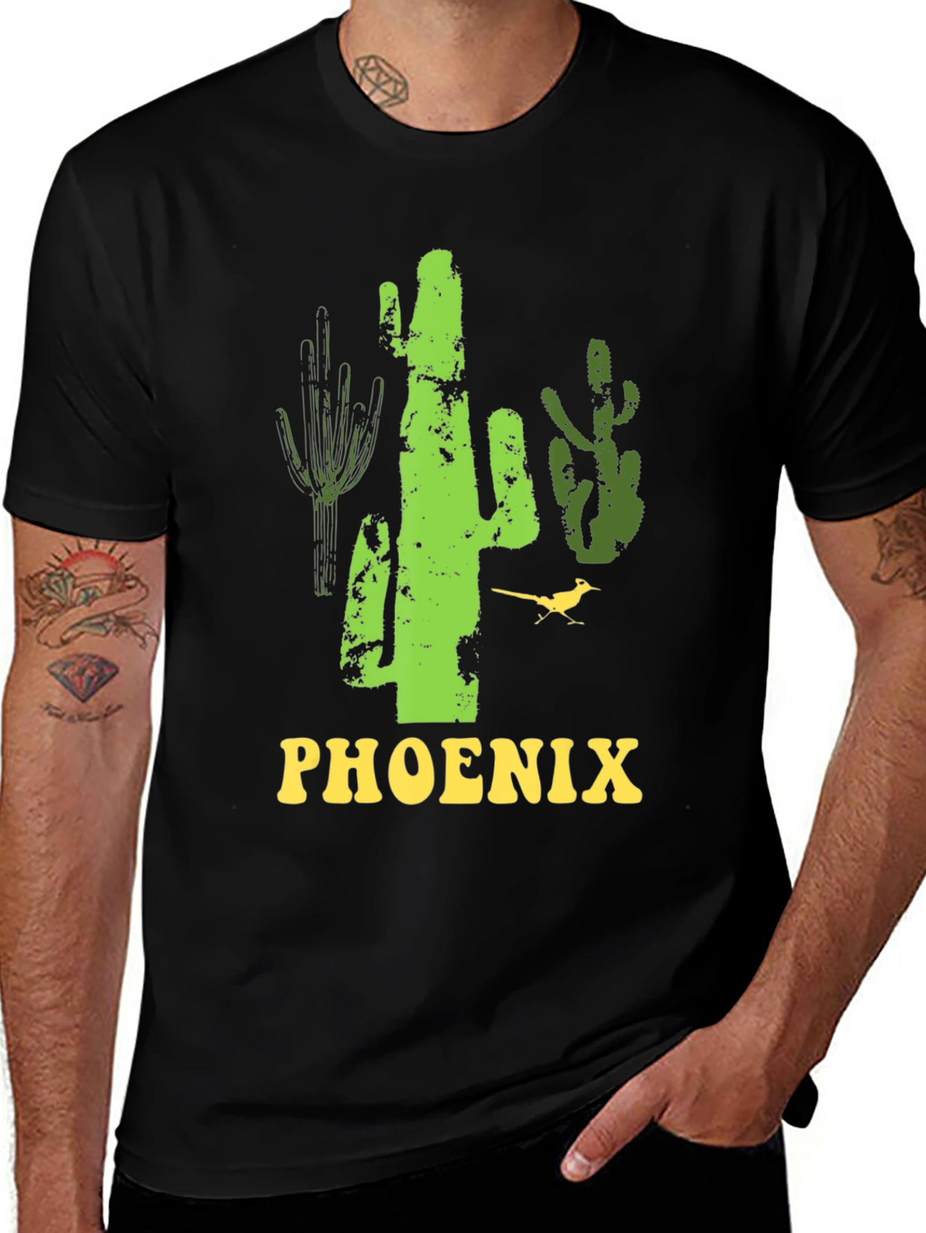 Variant 7 of Phoenix Cactus Graphic T-Shirt - Men's Black Tee
