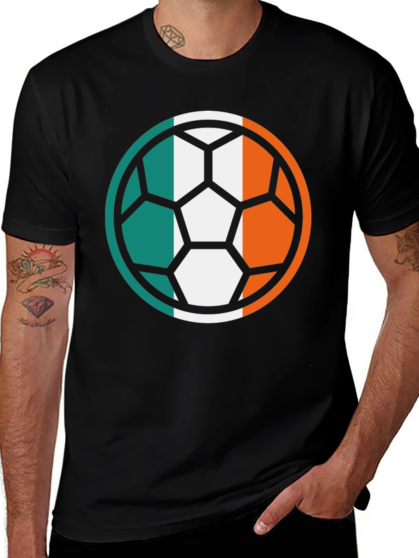 Variant 12 of Ireland Flag Soccer Ball Black T-Shirt