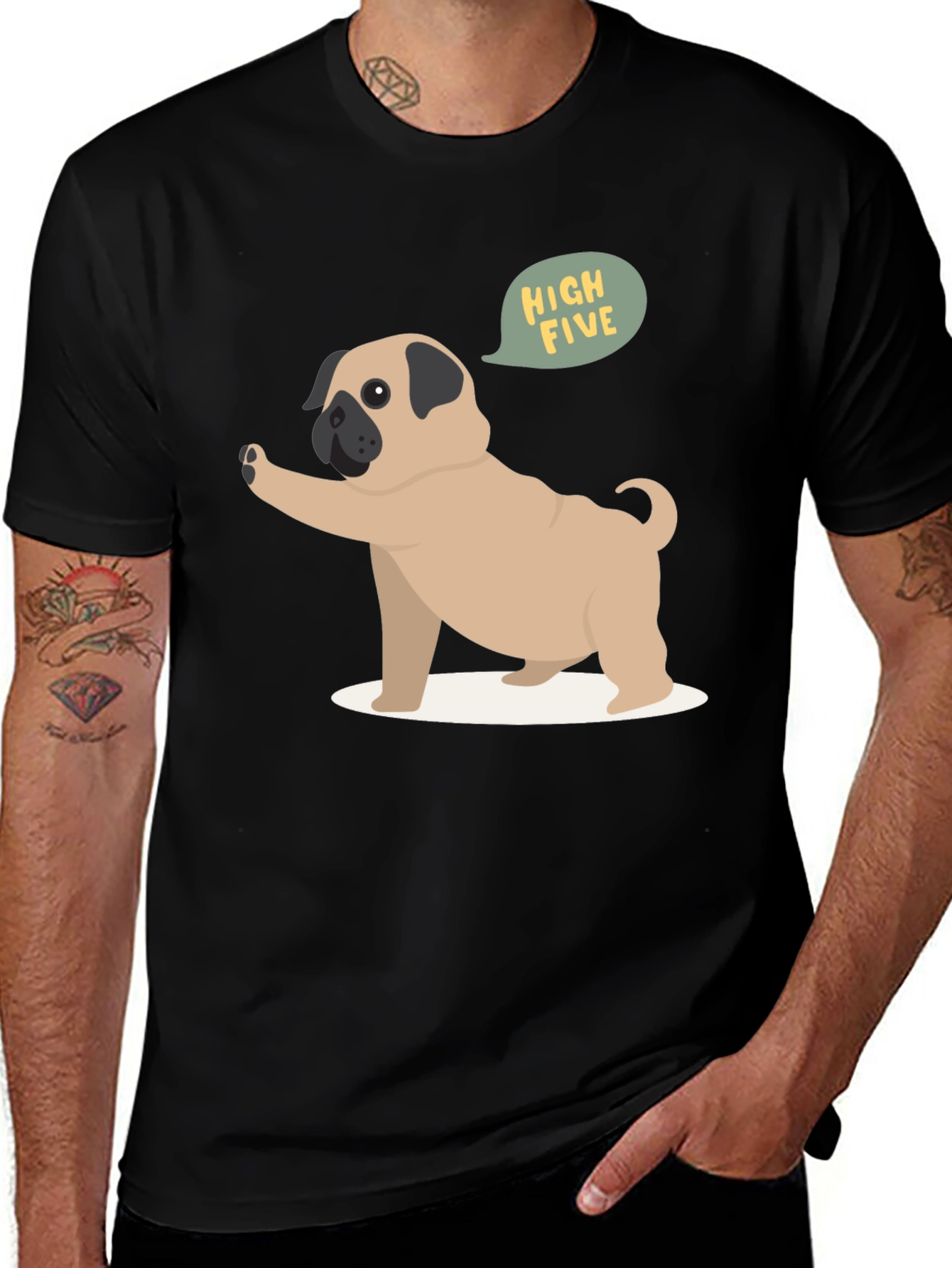 Variant 16 of Pug High Five Graphic Tee - Black