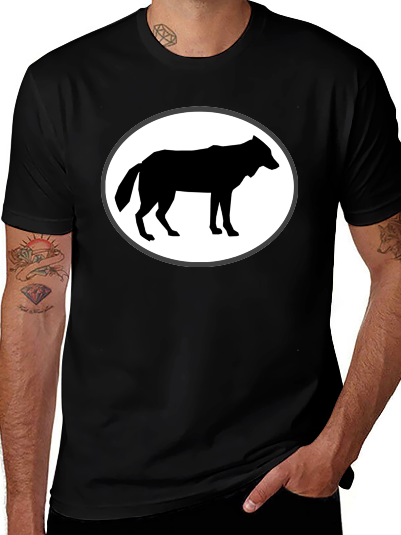 Variant 12 of Wolf Silhouette Graphic Black T-Shirt