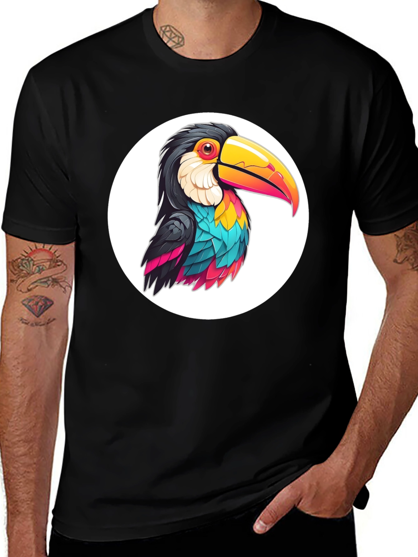 Variant 4 of Toucan Graphic Tee - Black Casual T-Shirt