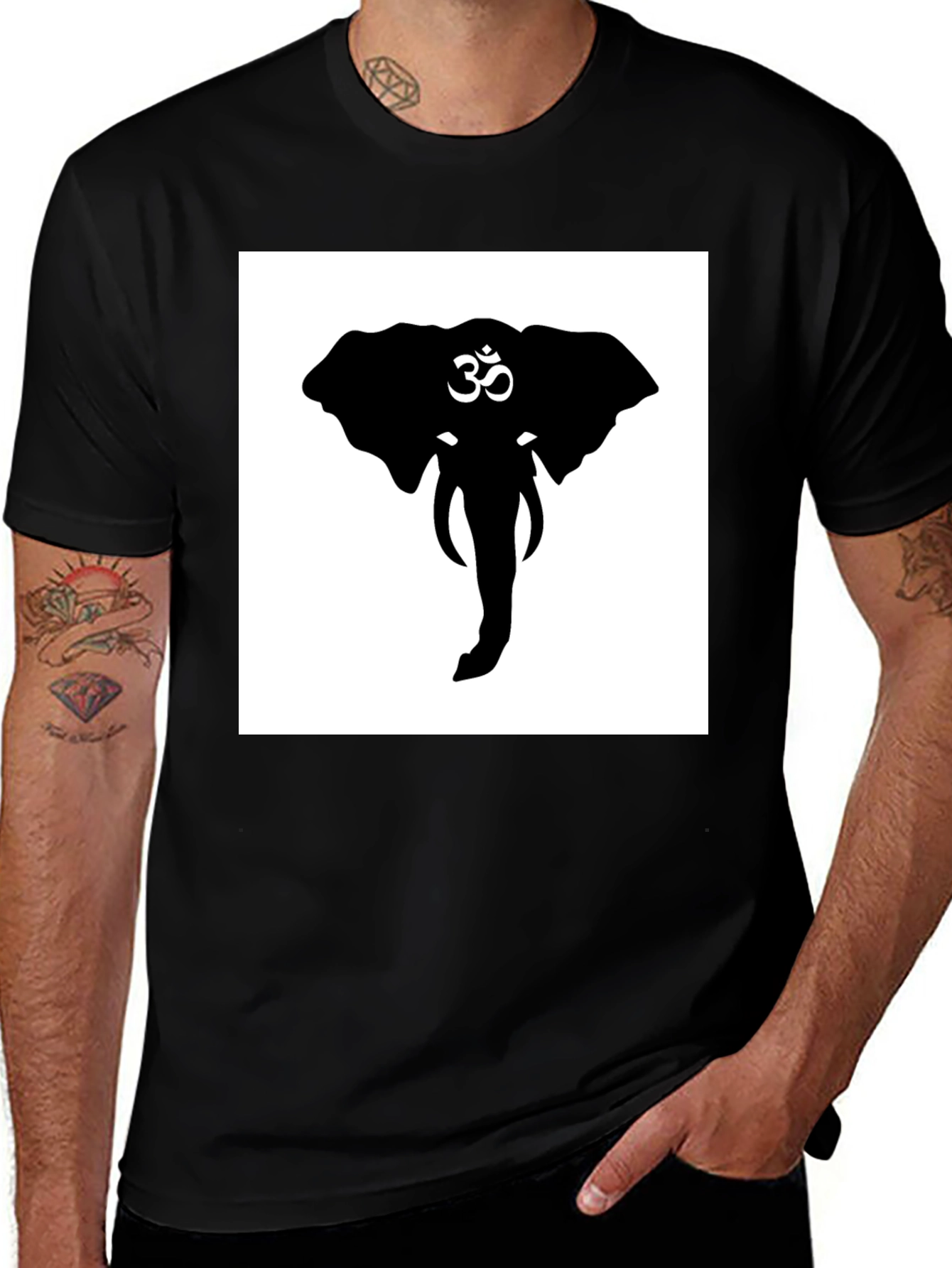 Variant 12 of Elephant Om Symbol Graphic Tee - Black Cotton T-Shirt