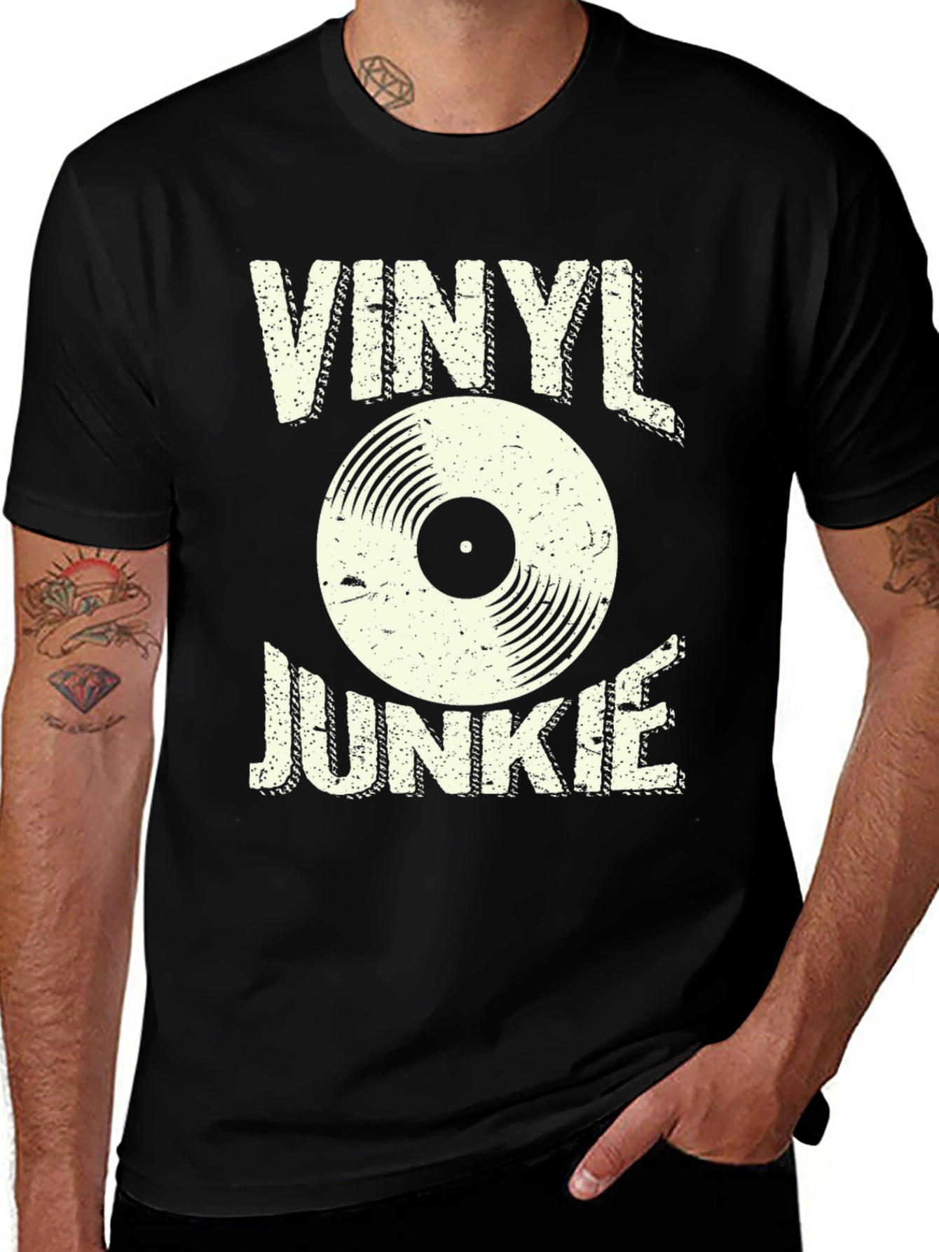 Black Vinyl Junkie Graphic T-Shirt - Retro Record Tee main image