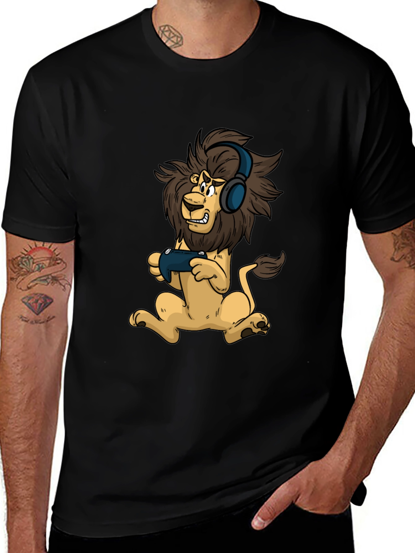 Variant 19 of Gamer Lion Graphic Tee - Black Cotton T-Shirt
