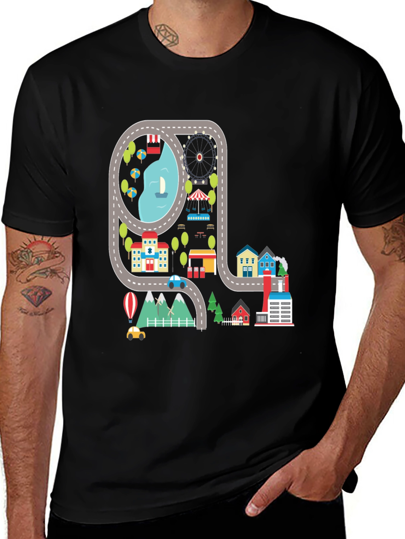 Variant 25 of Road Map Cityscape Graphic Tee - Unique Design