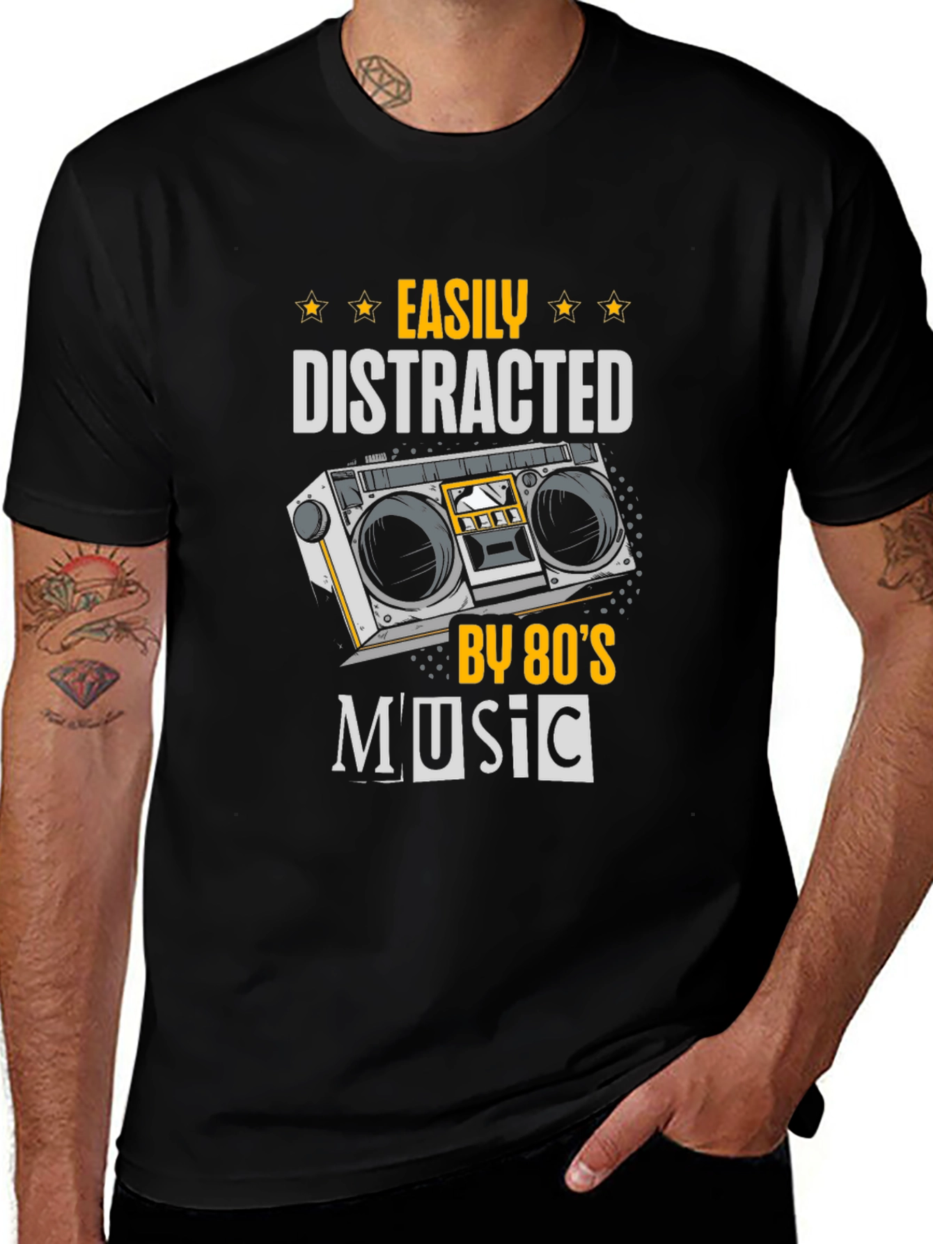 Black Easily Distracted by 80's Music Graphic Tee main image