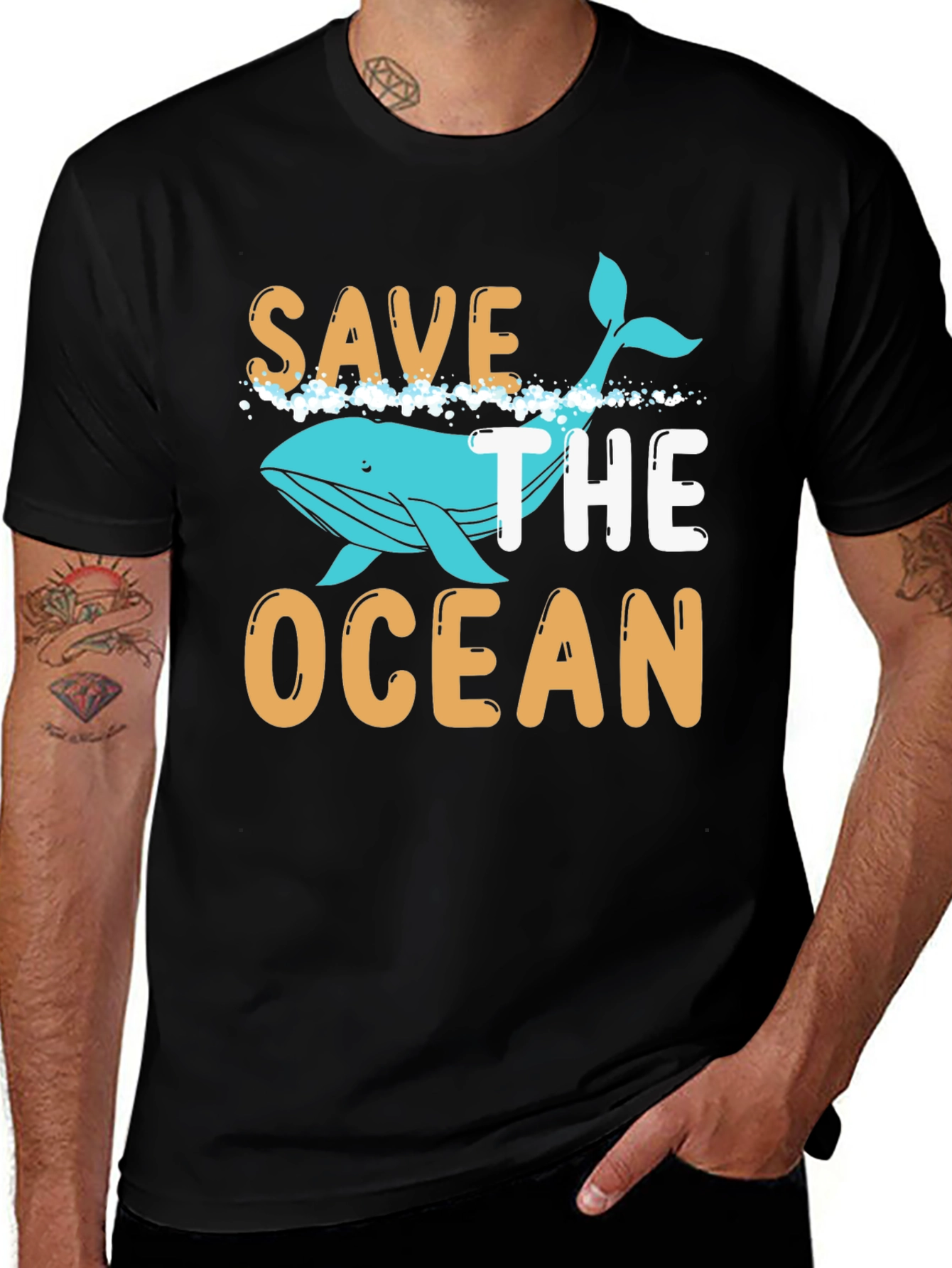 Variant 14 of Save the Ocean Graphic Tee - Blue Whale Design