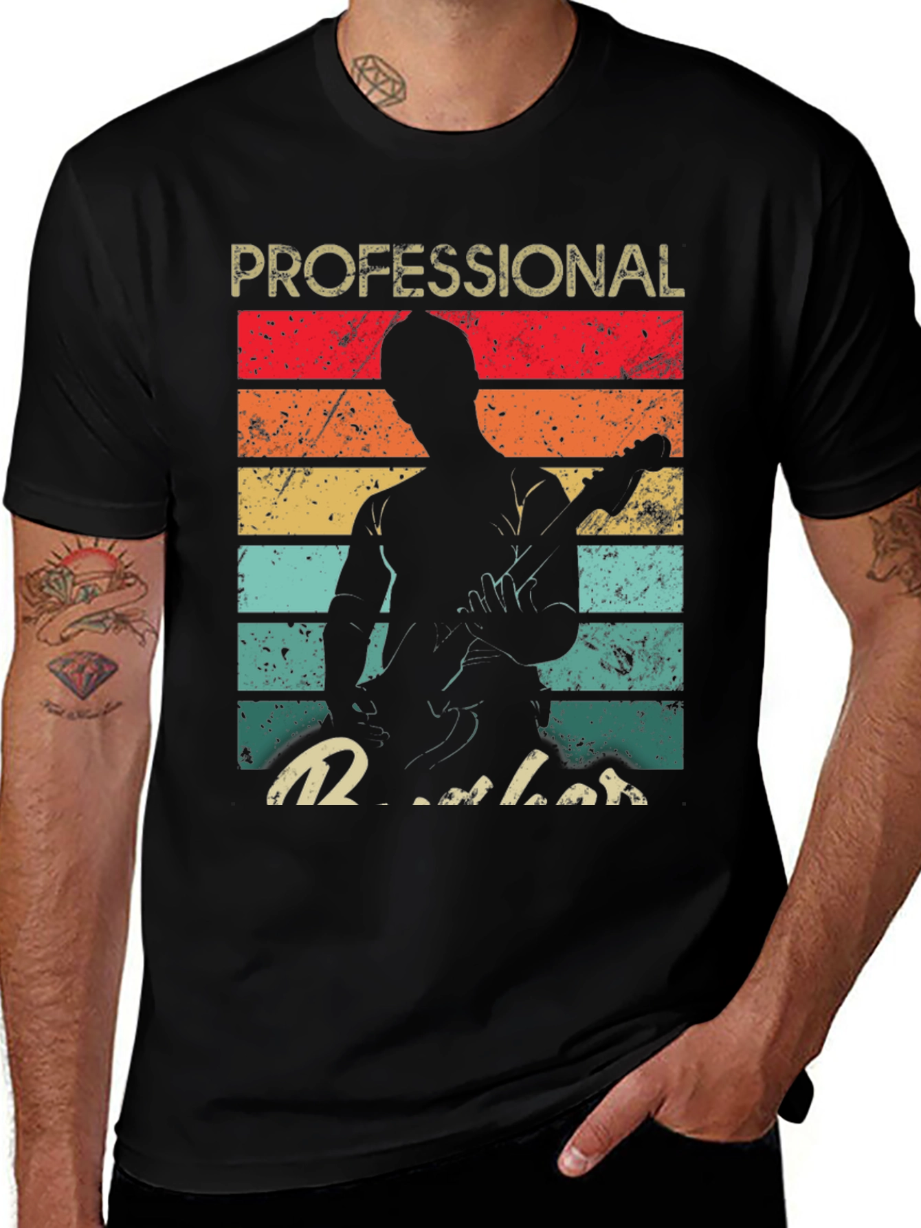 Variant 20 of Professional Guitarist Retro Style Black T-Shirt