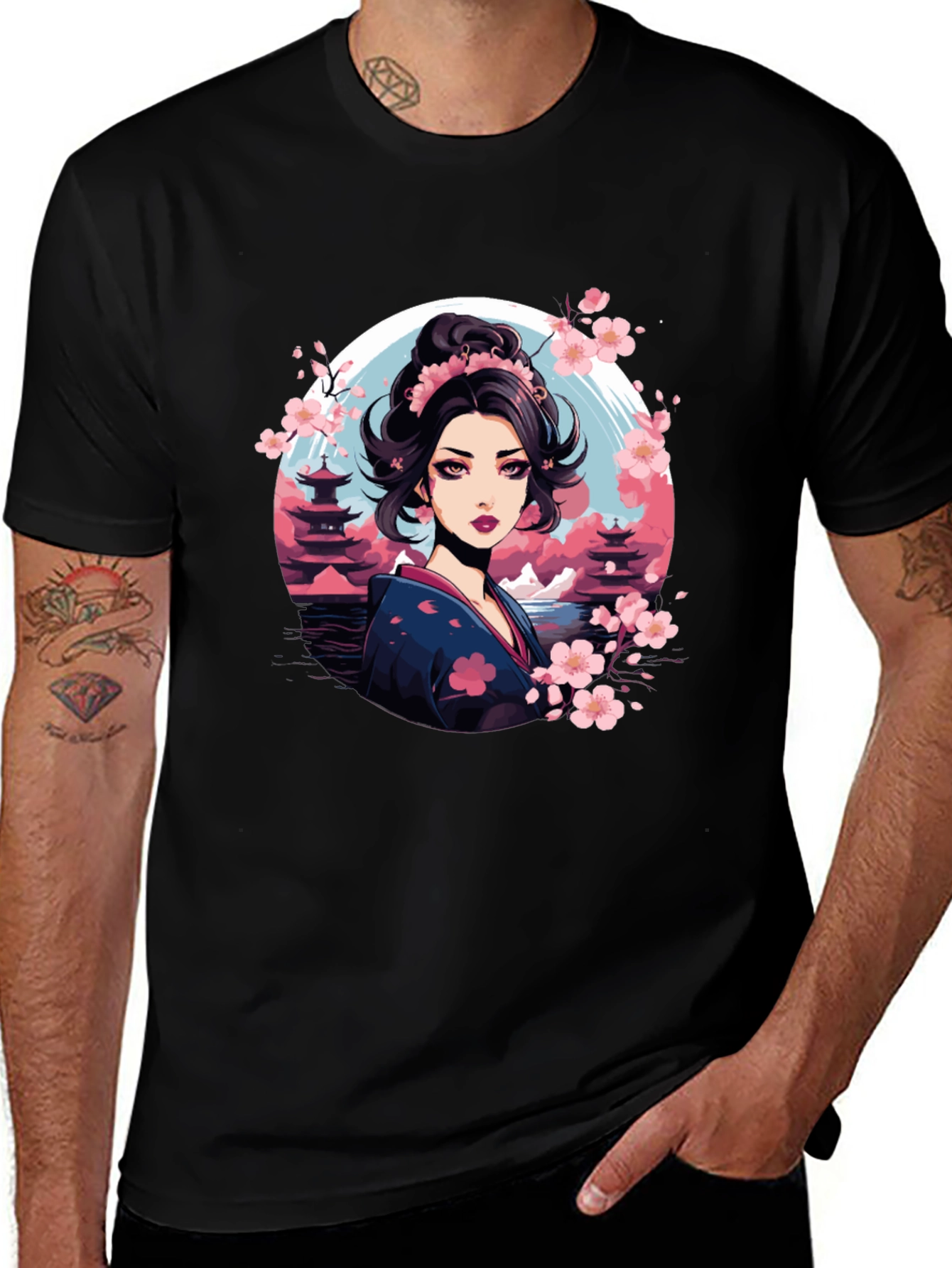 Variant 9 of Geisha Cherry Blossom Black T-Shirt