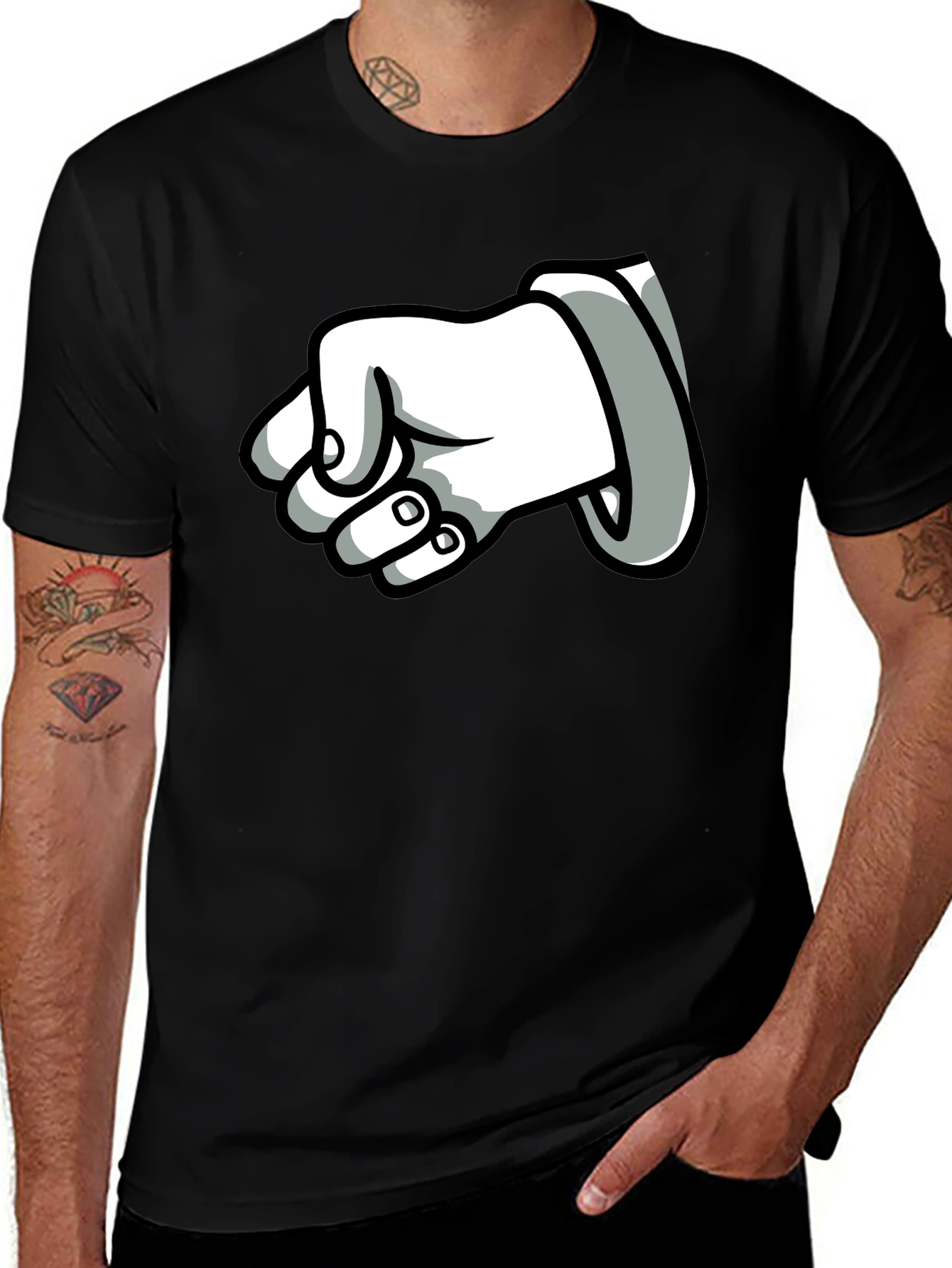Variant 3 of Cartoon Fist T-Shirt - Black Cotton Graphic Tee