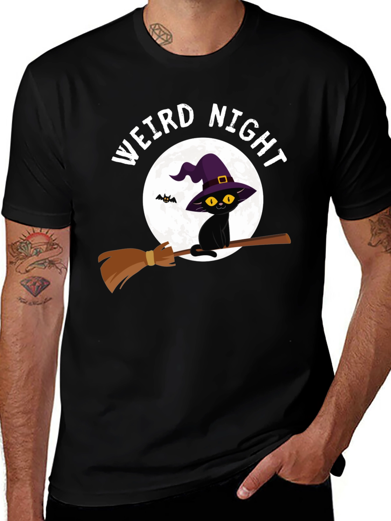 Variant 15 of Weird Night Cat on Broom T-Shirt