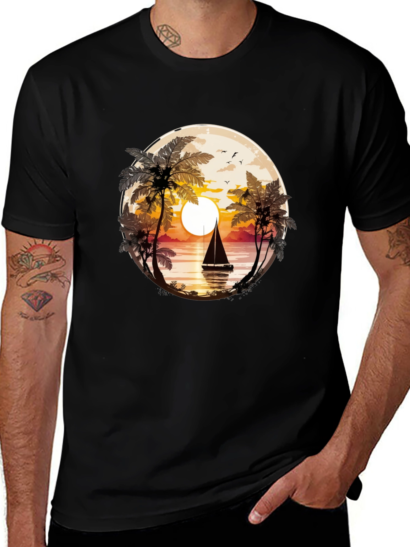 Variant 22 of Sunset Sailboat Graphic Tee - Coastal Style