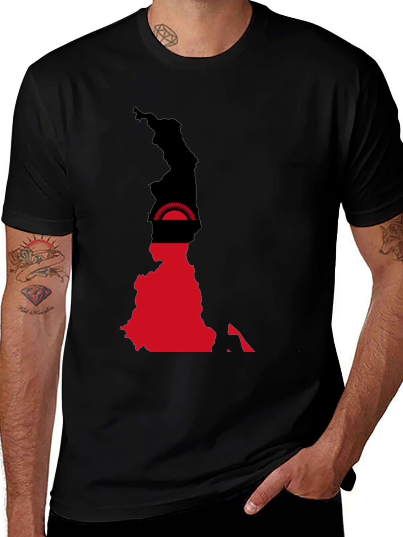 Variant 25 of Malawi Flag Map T-Shirt - Black