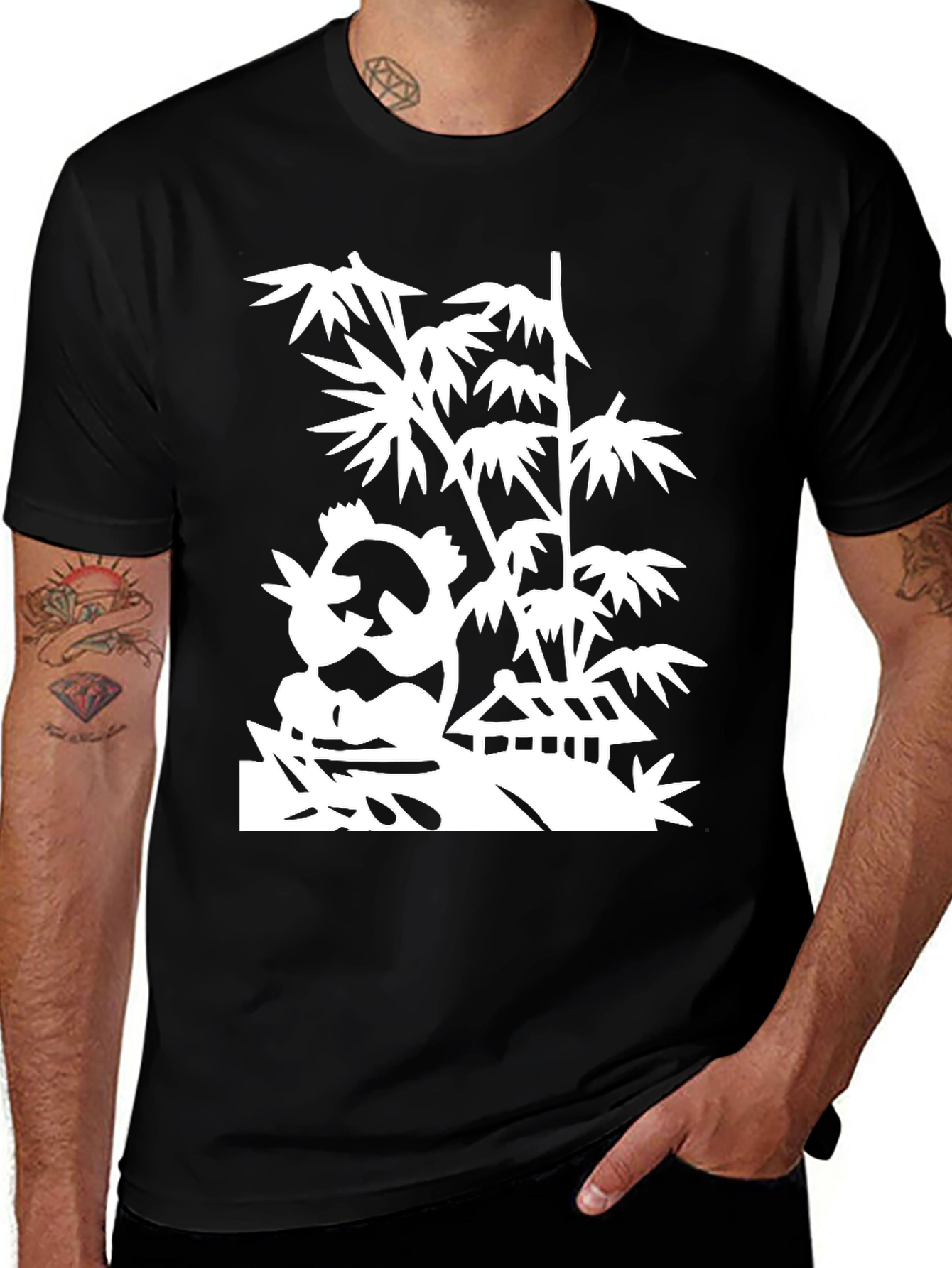 Variant 5 of Panda Bamboo Graphic Tee - Unique Black T-Shirt