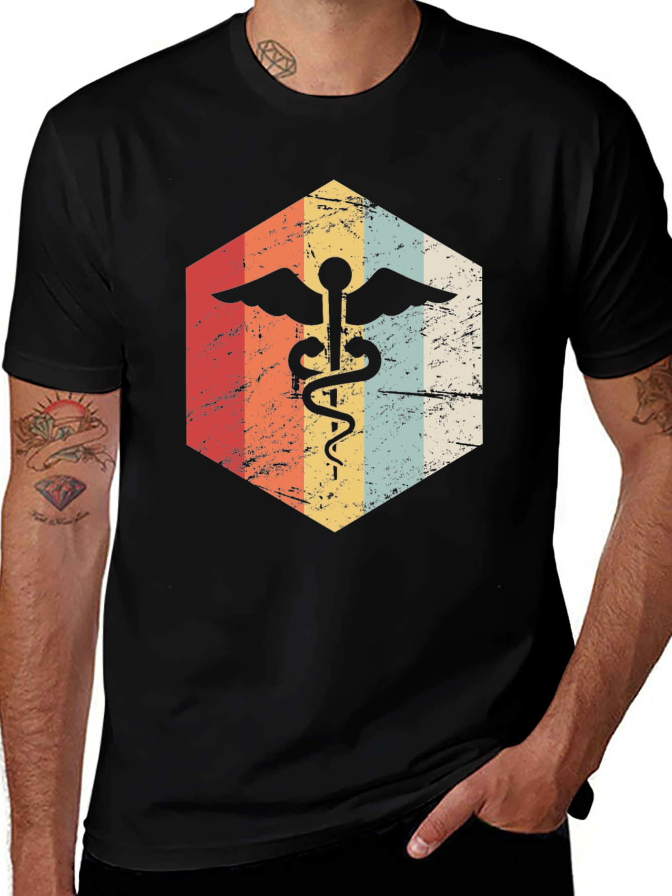 Variant 5 of Medical Caduceus Hexagon Graphic T-Shirt