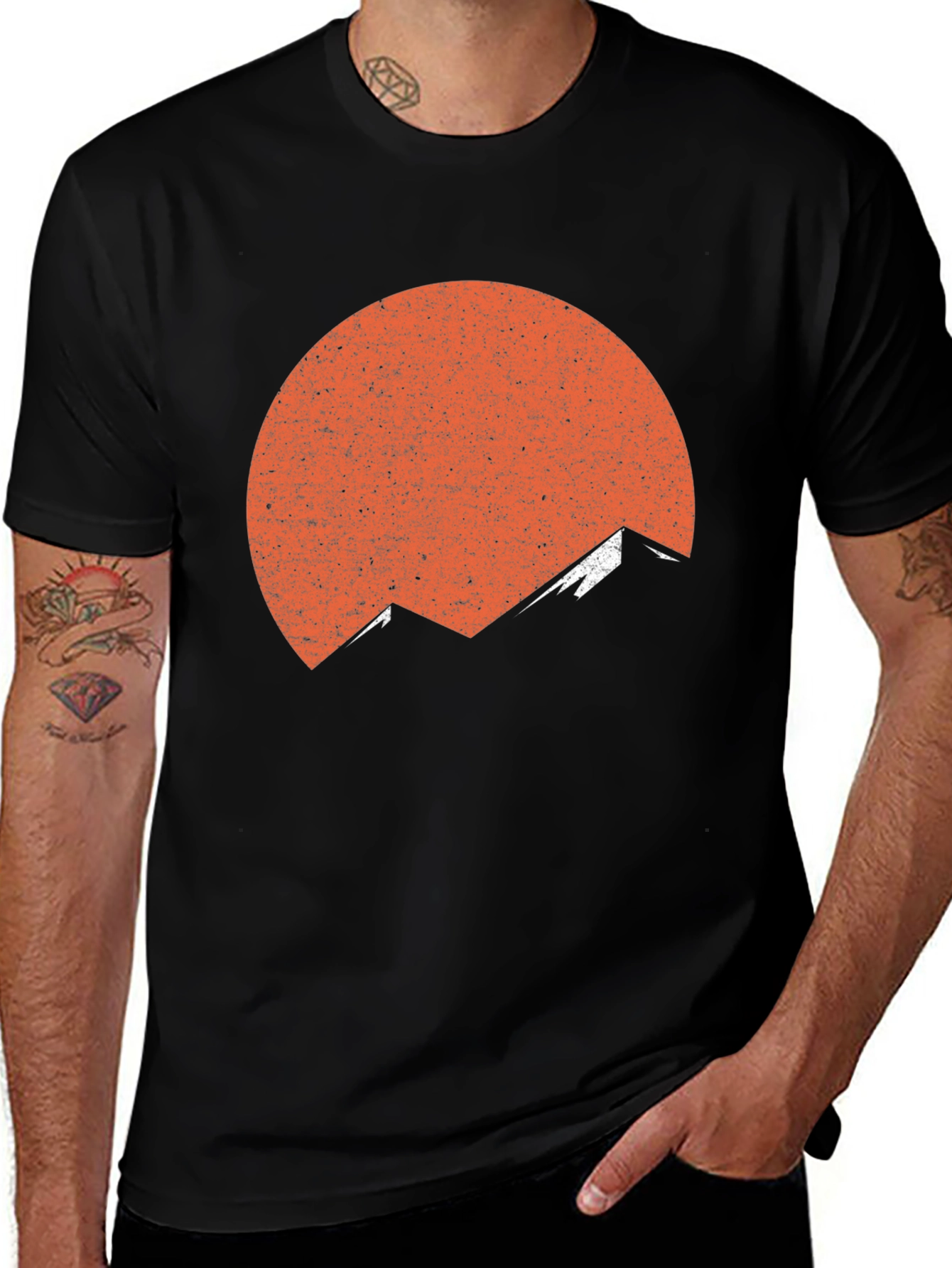 Black Retro Mountain Sunset Graphic Tee - Black main image