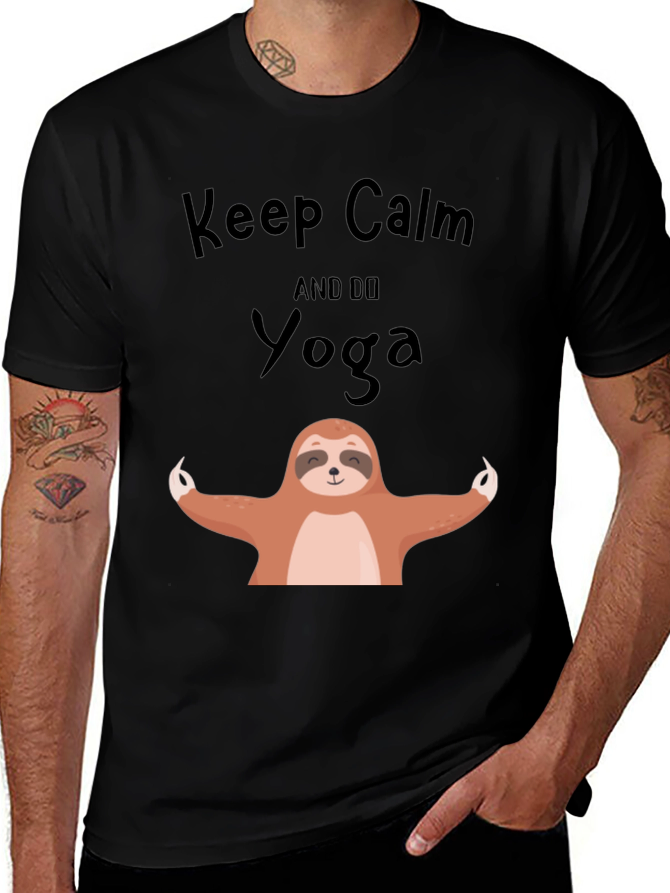 Variant 3 of Keep Calm Sloth Yoga Graphic Tee - Black