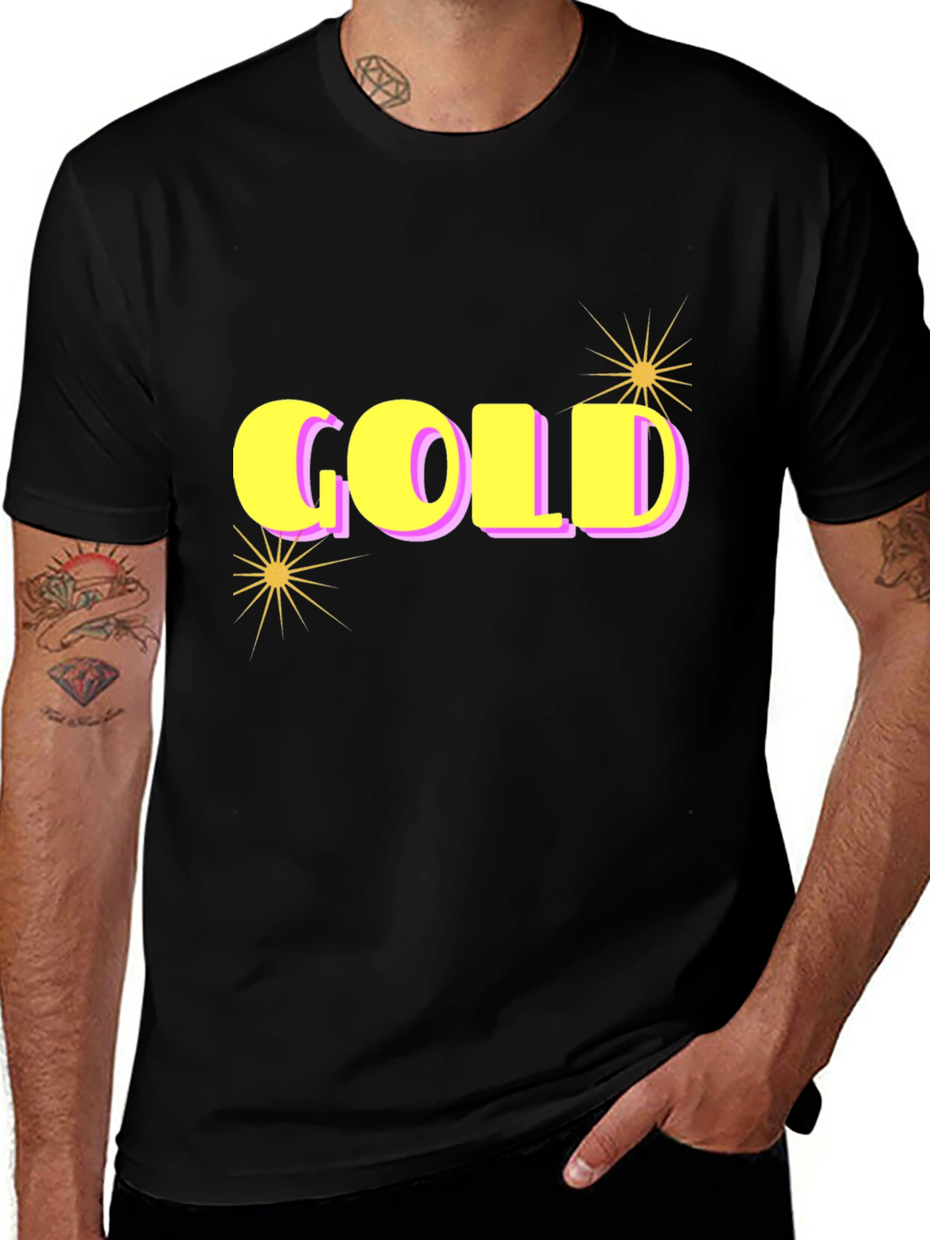 Variant 28 of GOLD Graphic Print Tee - Stylish Black Cotton T-Shirt