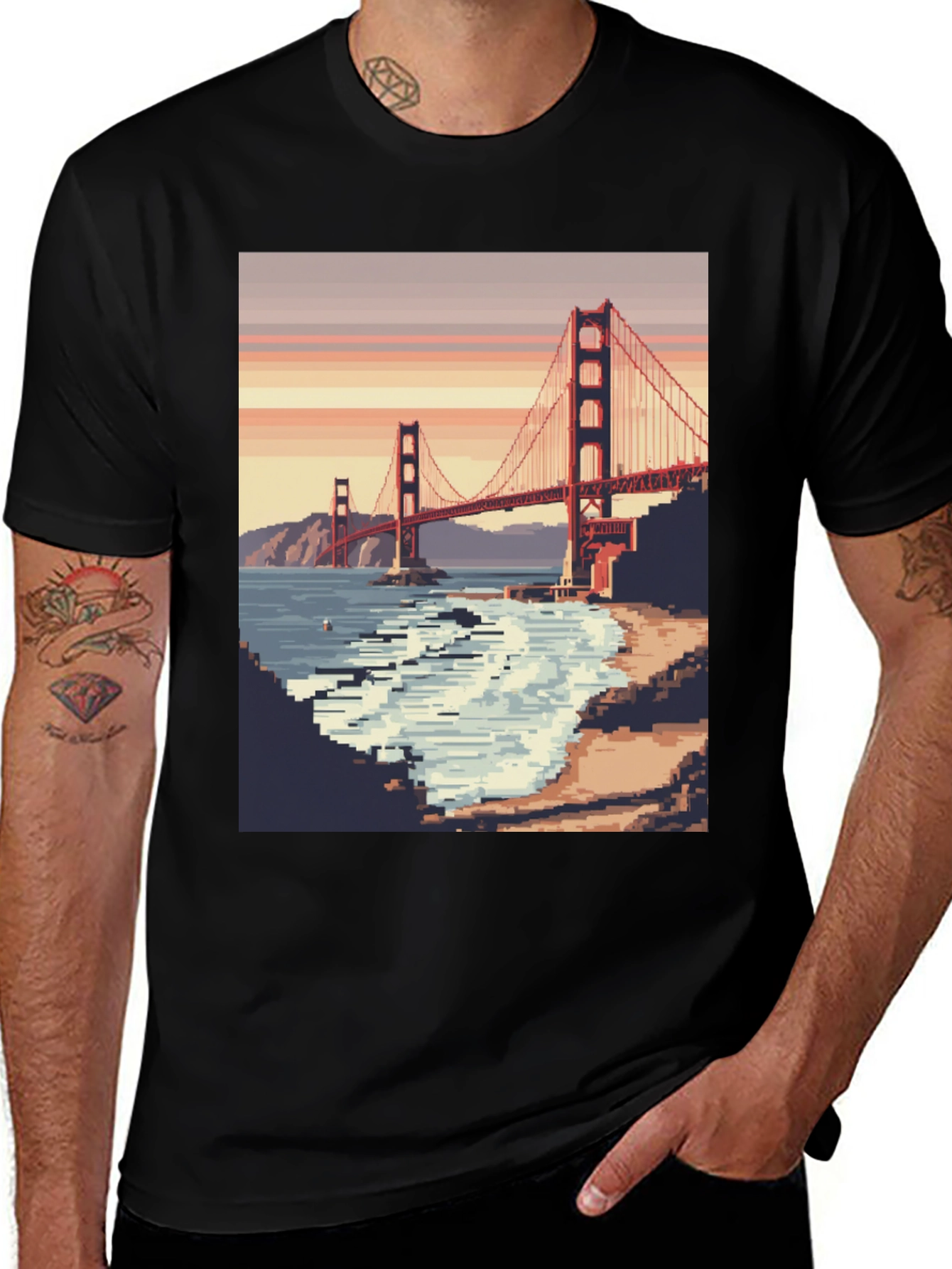 Pixelated Golden Gate Bridge T-Shirt