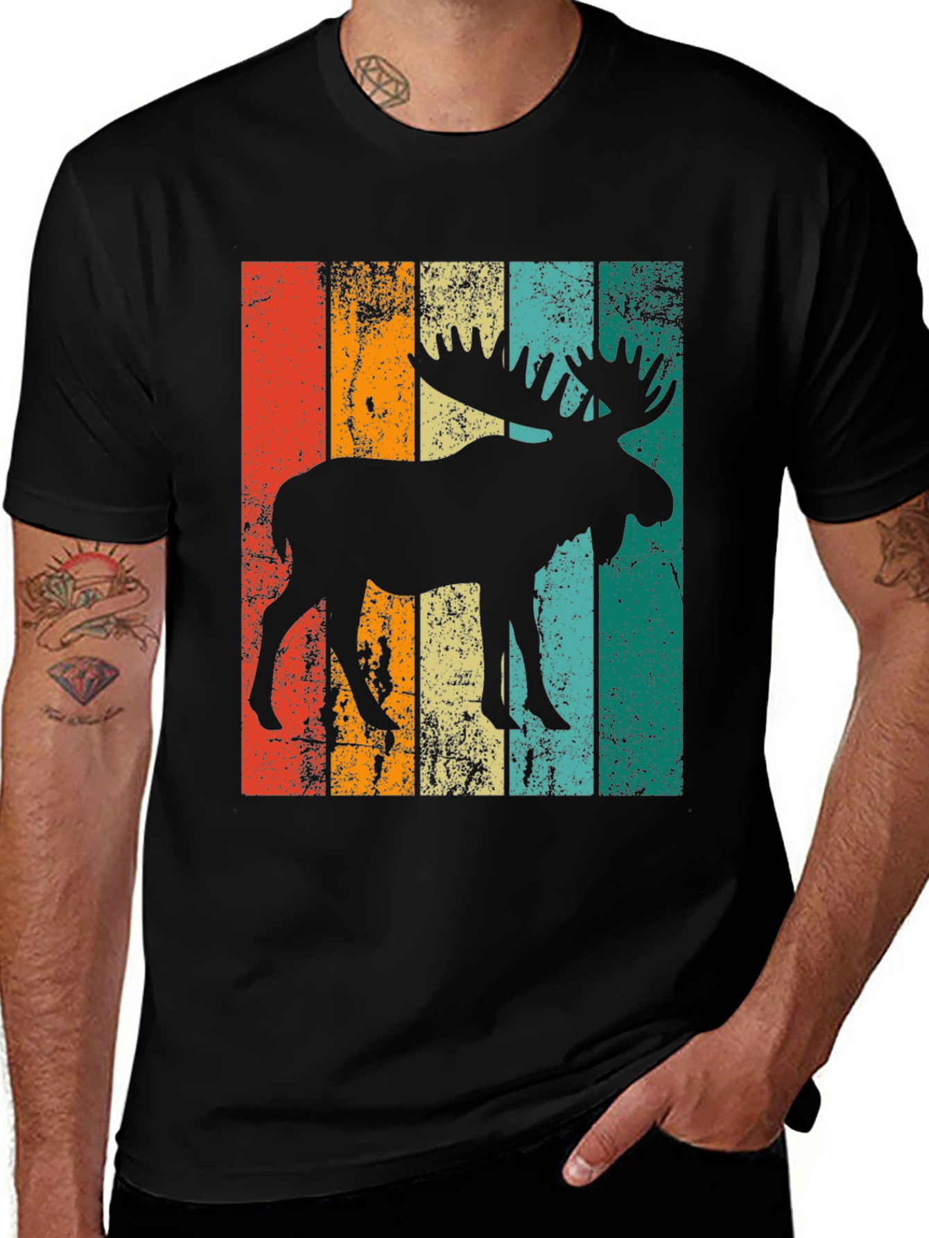 Variant 11 of Retro Moose Graphic Tee - Vintage Style Black T-Shirt