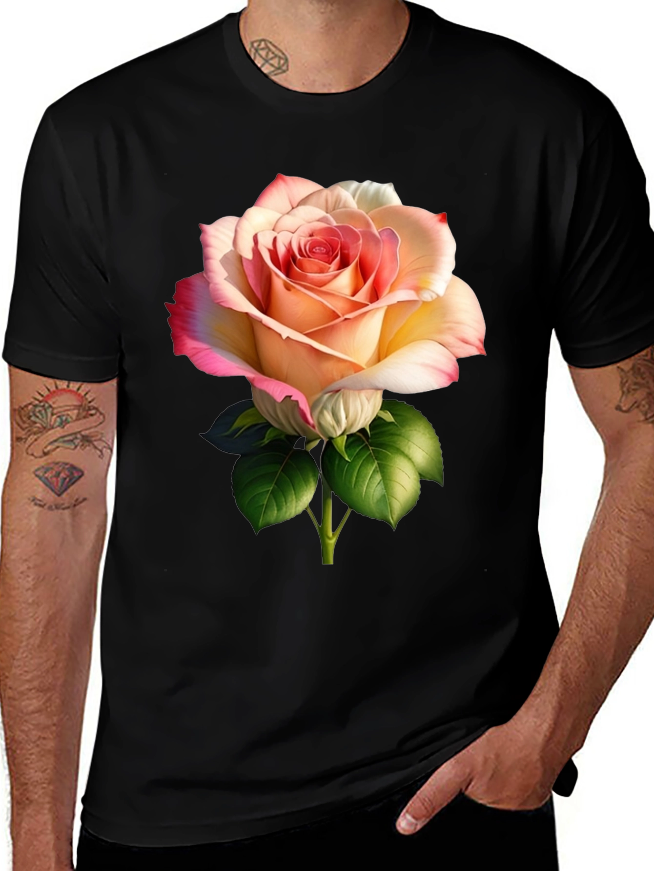 Variant 23 of Elegant Rose Graphic Black T-Shirt